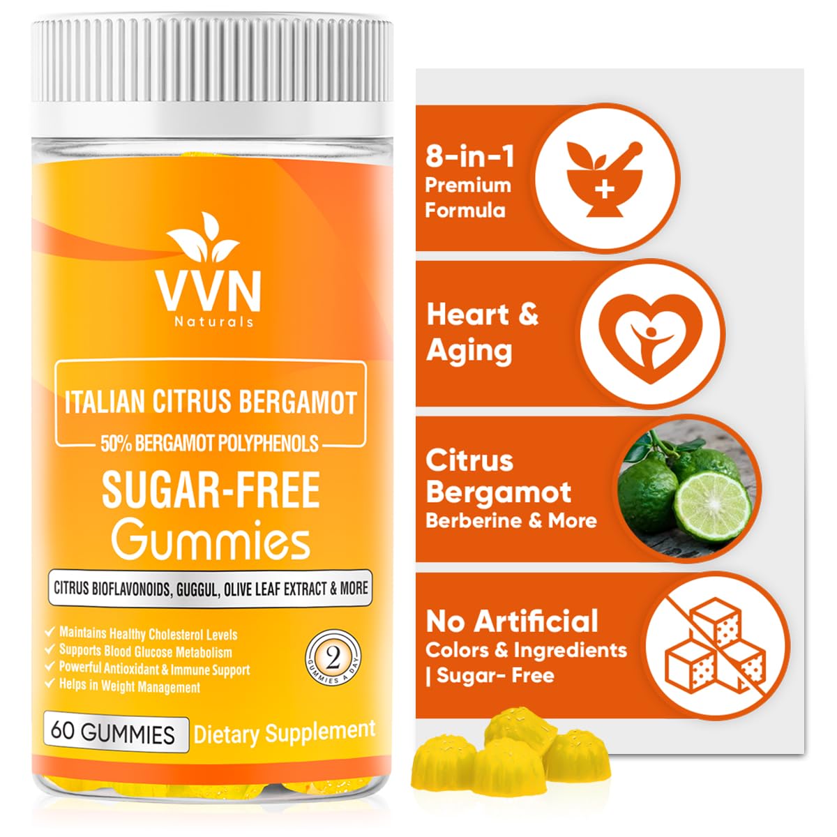 VVN Naturals Citrus Bergamot Gummies front view with new logo