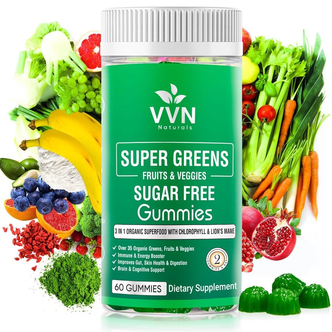 VVN Naturals Super Greens Gummies front view with packaging
