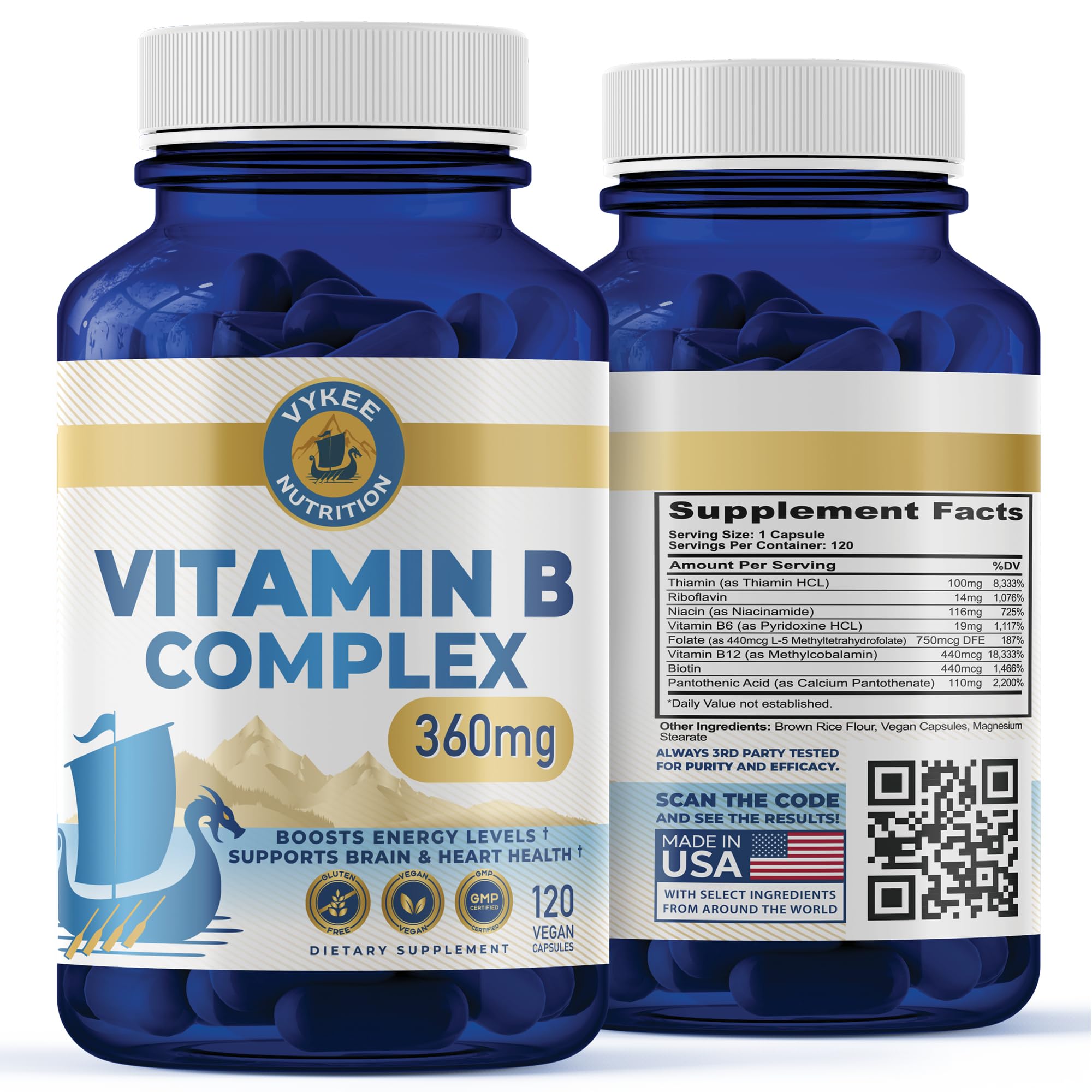 Vykee Nutrition B-Complex Capsules front view with label