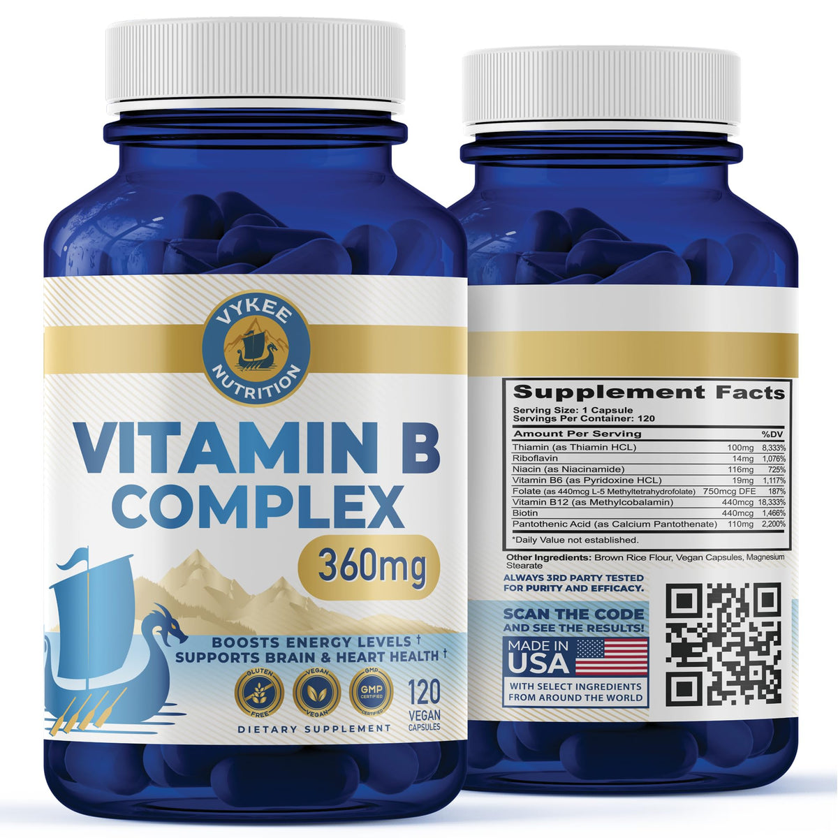 Vykee Nutrition B-Complex Capsules front view with label