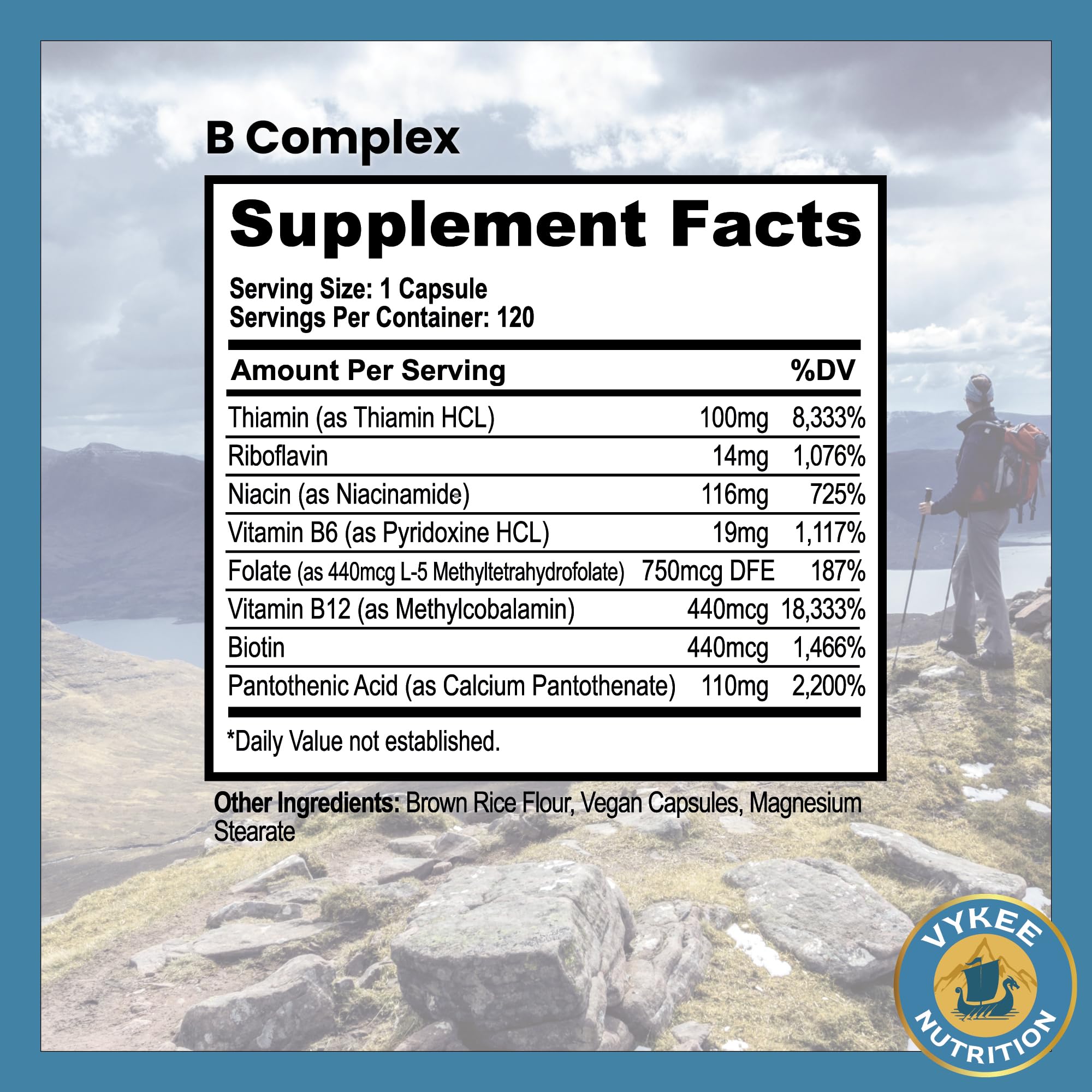 Vykee Nutrition B-Complex Capsules opened bottle showing capsules