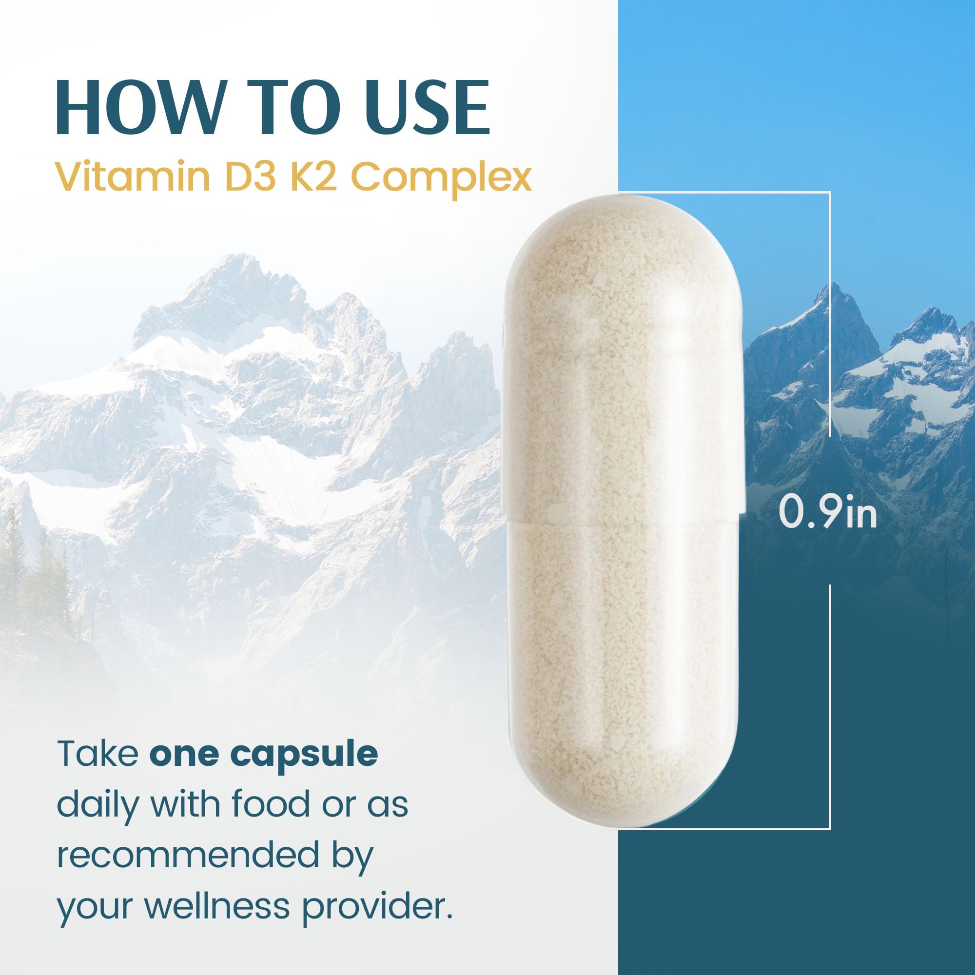Vykee Nutrition D3 K2 vitamin capsules on a wooden table