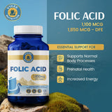 Vykee Nutrition Folic Acid 1,850 mcg DFE capsules bottle with label
