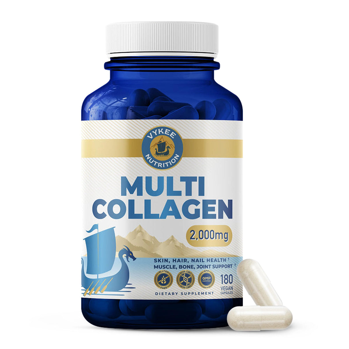 Vykee Nutrition Multi-Type Collagen Complex 2000mg Capsules front view