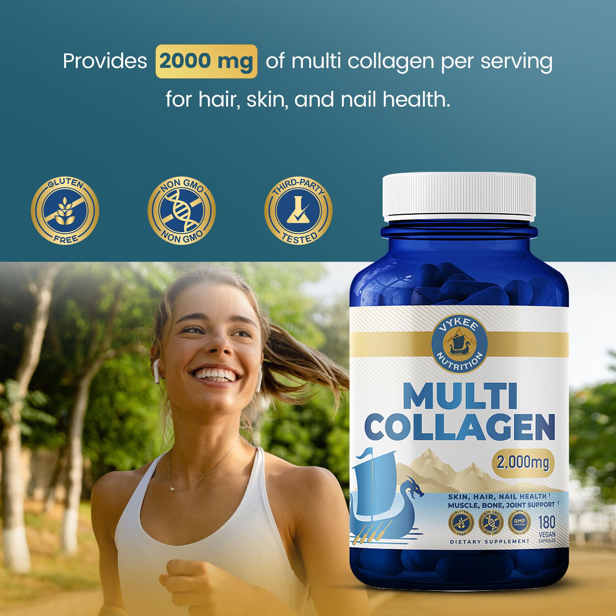 Vykee Nutrition Multi-Type Collagen Complex 2000mg Capsules open bottle