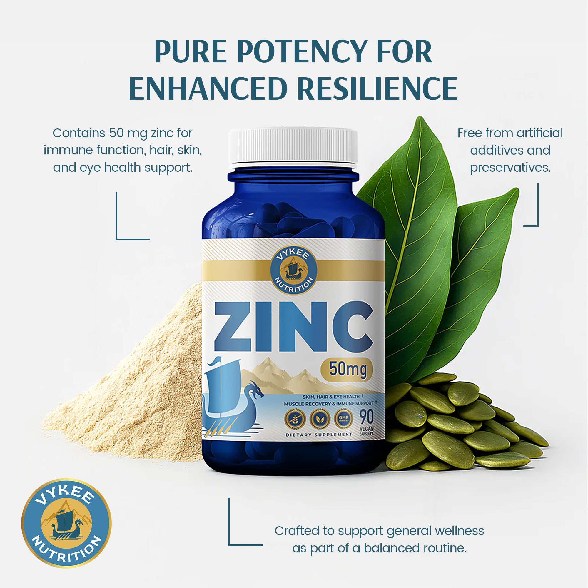 Vykee Nutrition Zinc Picolinate 50mg capsules in a kitchen setting