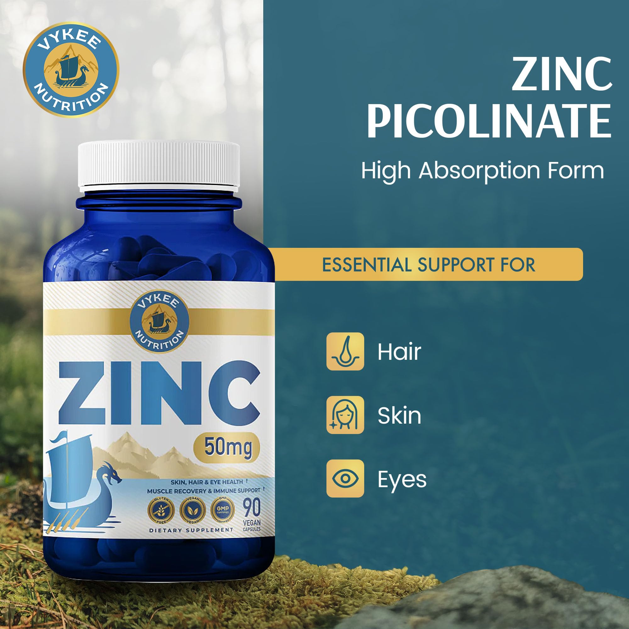Vykee Nutrition Zinc Picolinate 50mg capsules side view