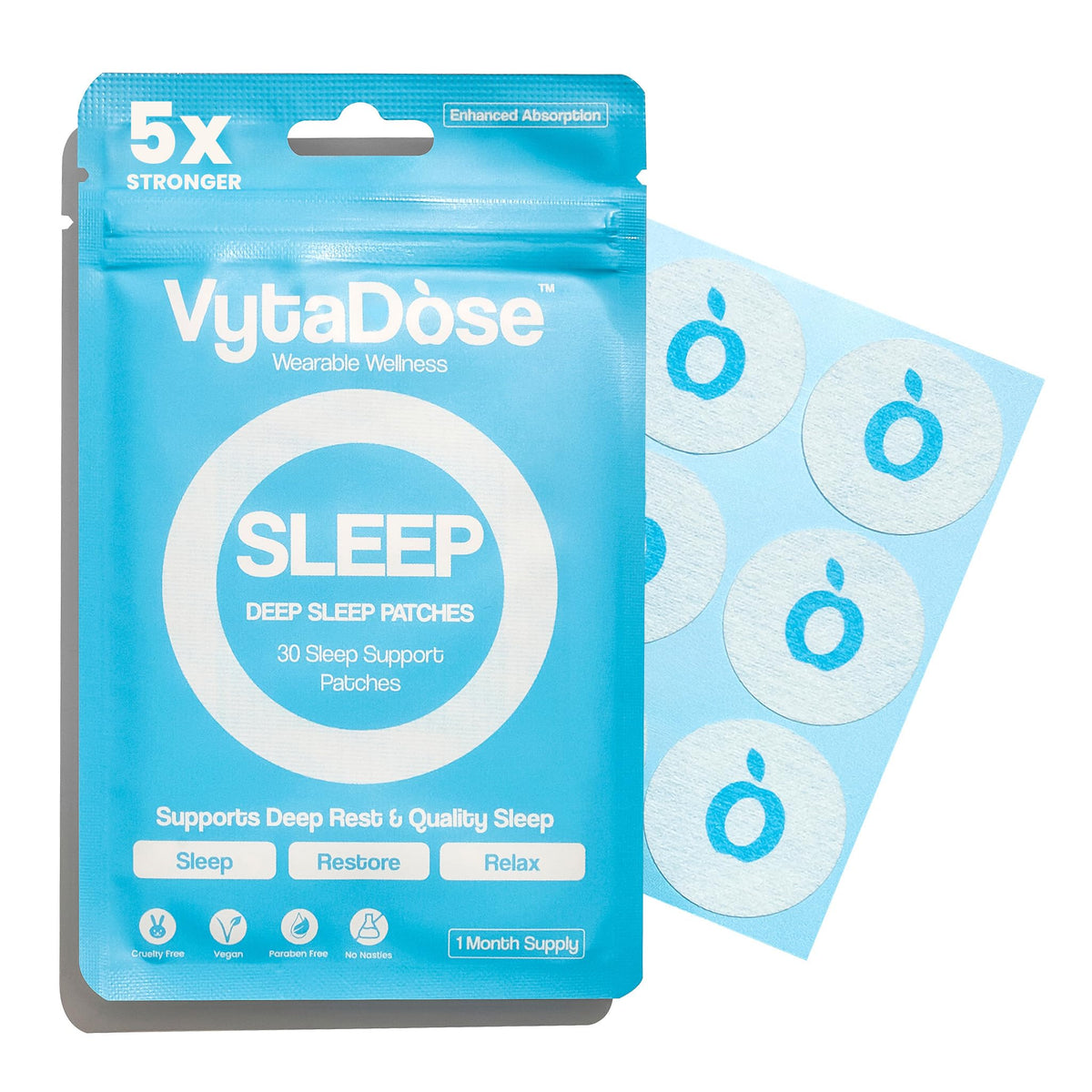 Vytadose Herbal Sleep Patches pack front view, 30 count