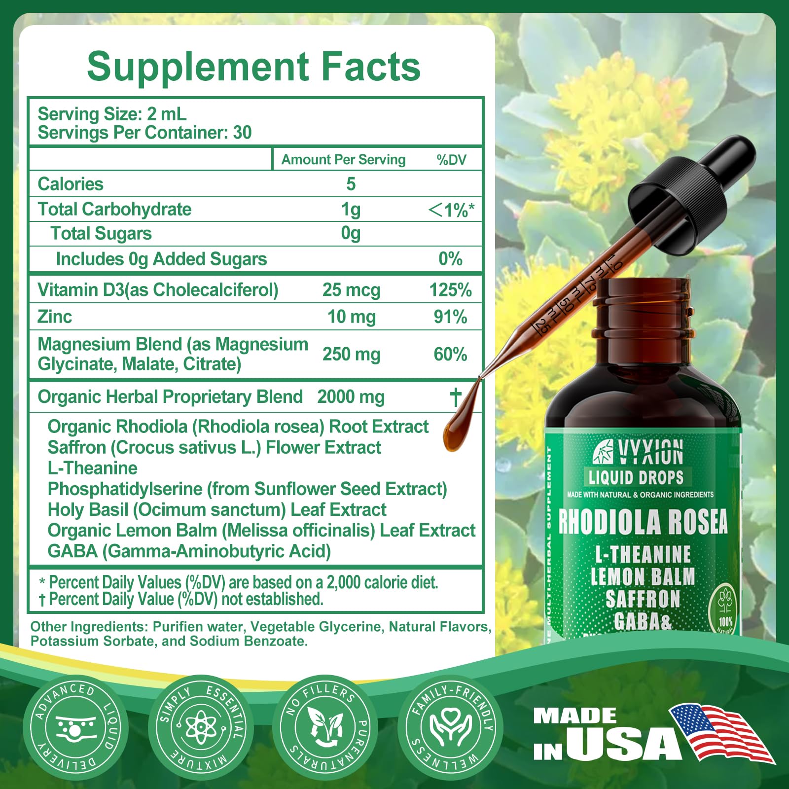 Vyxion Gotu Kola Liquid Tincture in a glass with water