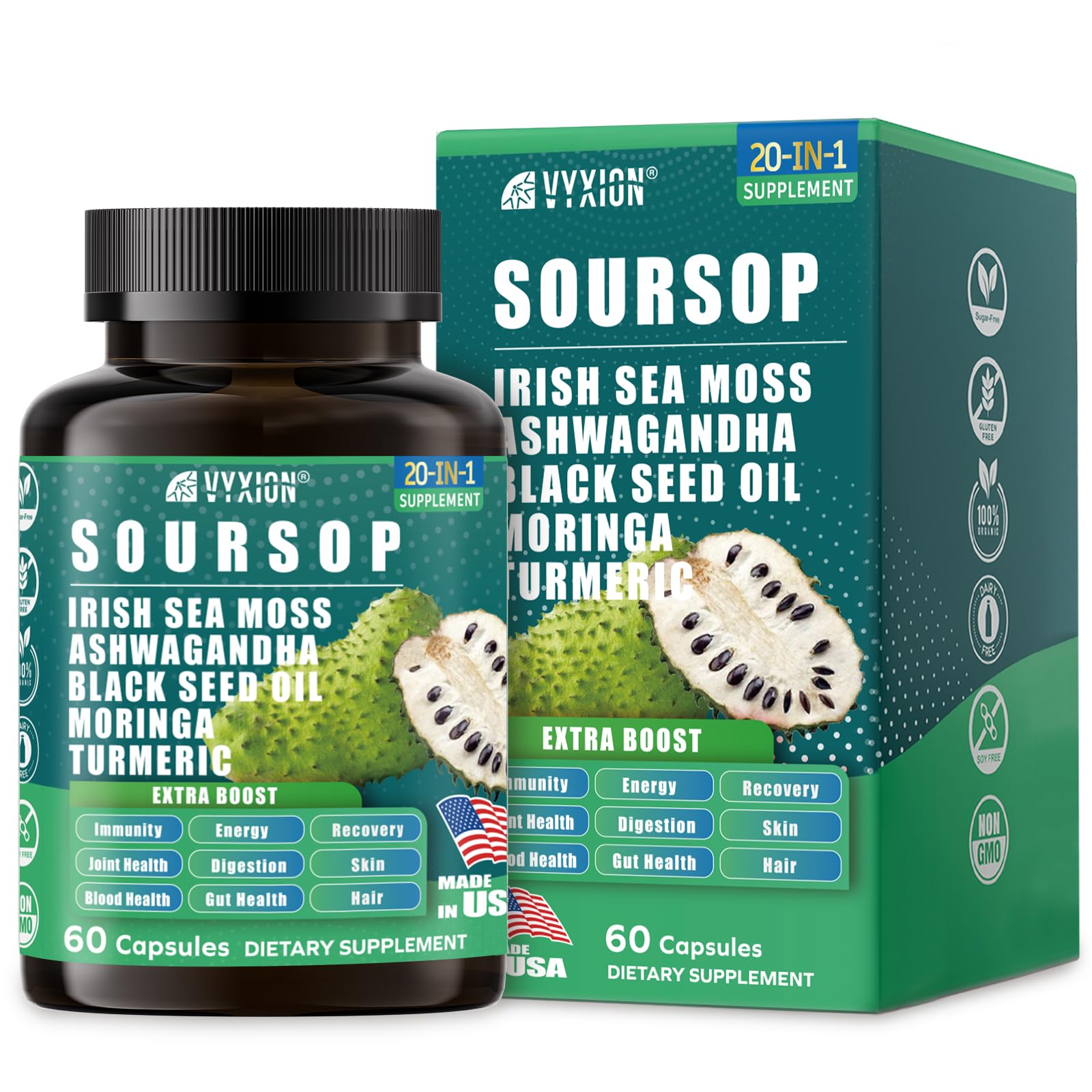Vyxion Soursop 20-in-One Capsules front view with label
