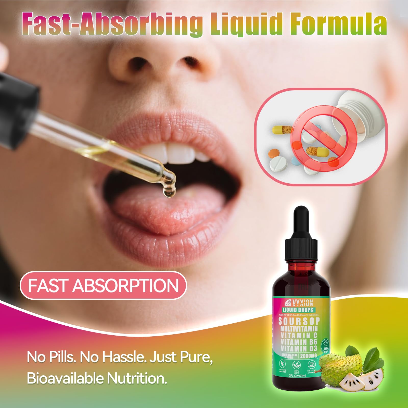 Vyxion Soursop Extract Liquid Drops 2000mg label close-up