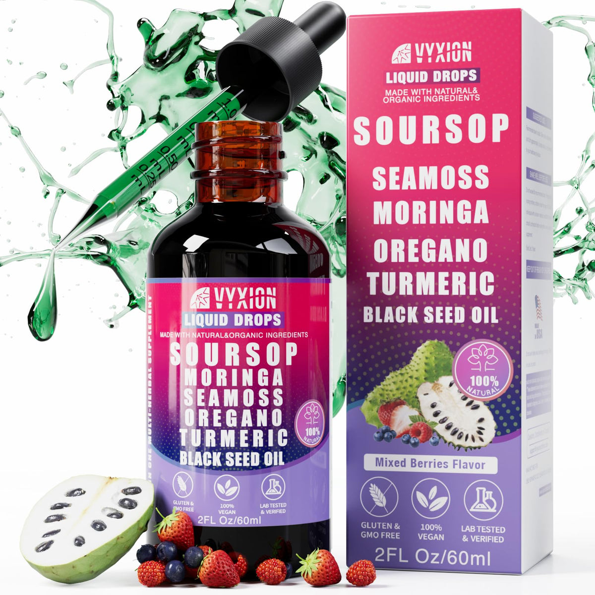 Vyxion Soursop Graviola Liquid Drops 60ml bottle front view