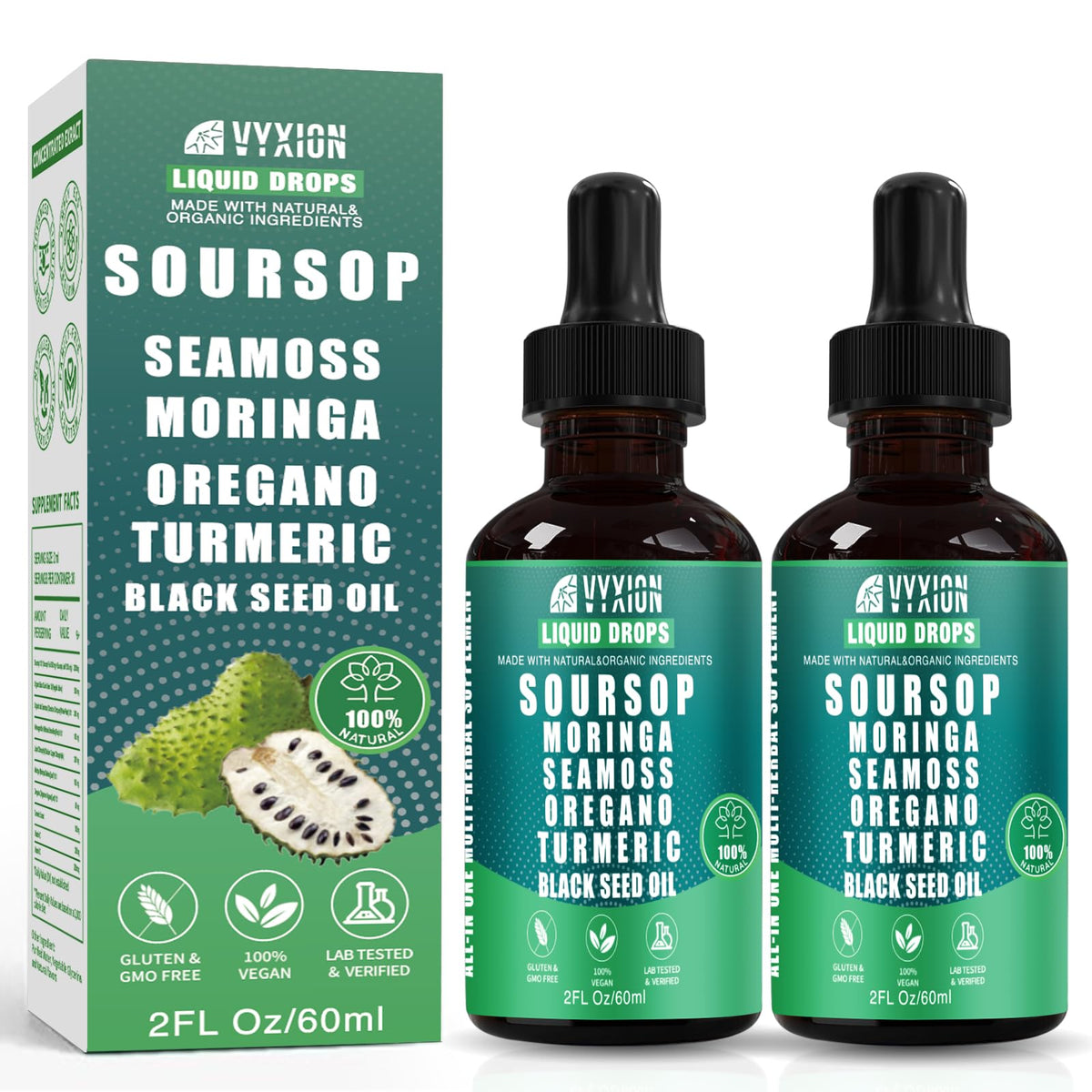 Vyxion Soursop Graviola Liquid Drops 60ml bottle front view