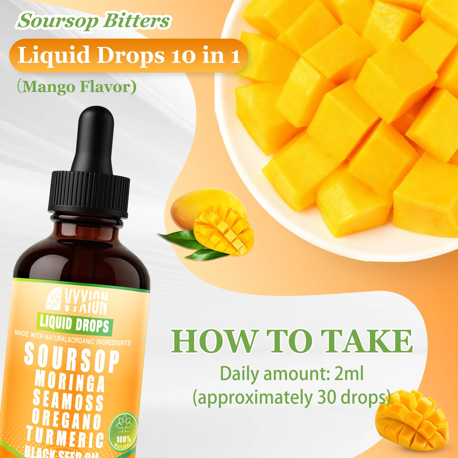 Vyxion Soursop Graviola Liquid Drops bottle with dropper
