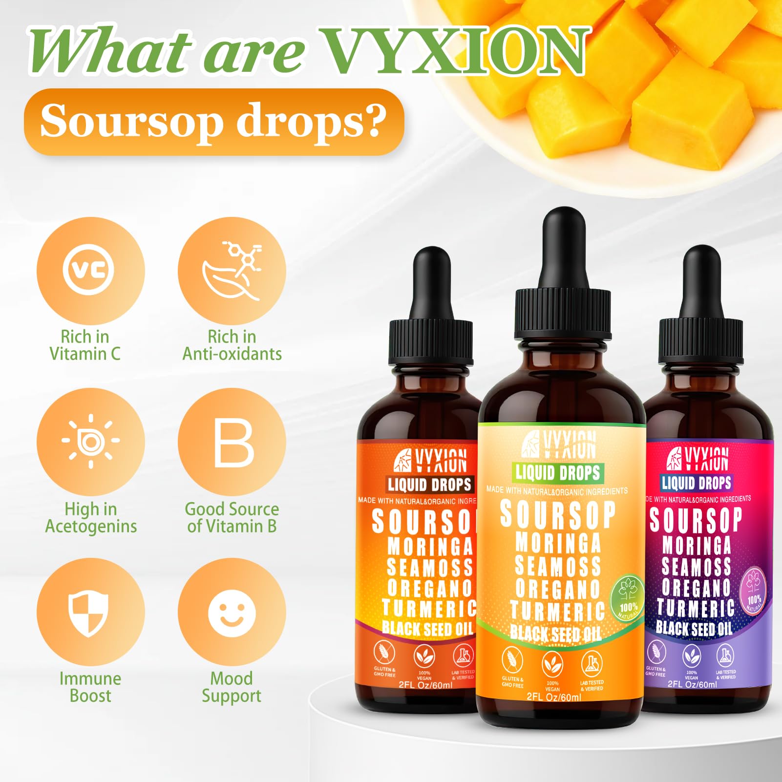 Vyxion Soursop Graviola Liquid Drops ingredients list