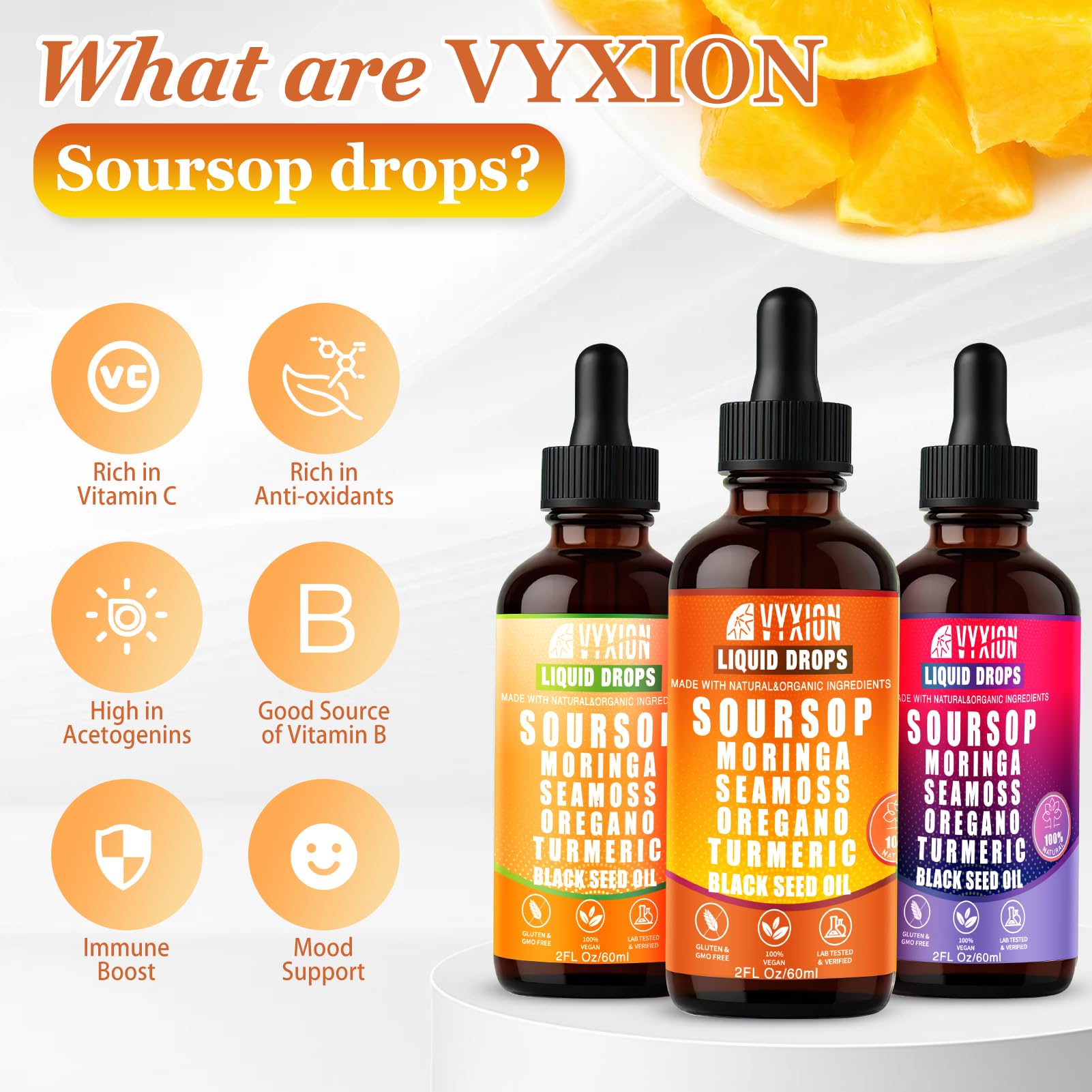 Vyxion Soursop Graviola Liquid Drops with dropper