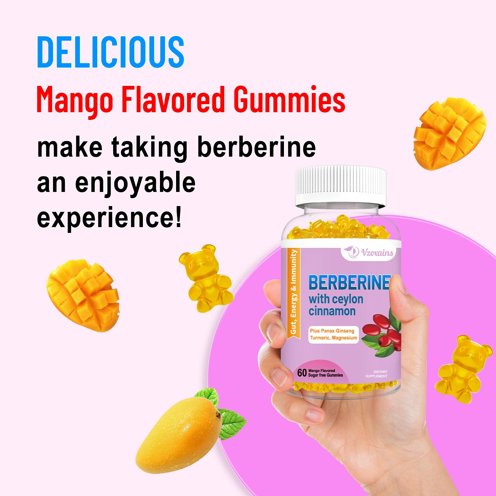 VZOXAINS Berberine Gummies lifestyle scene on a kitchen counter