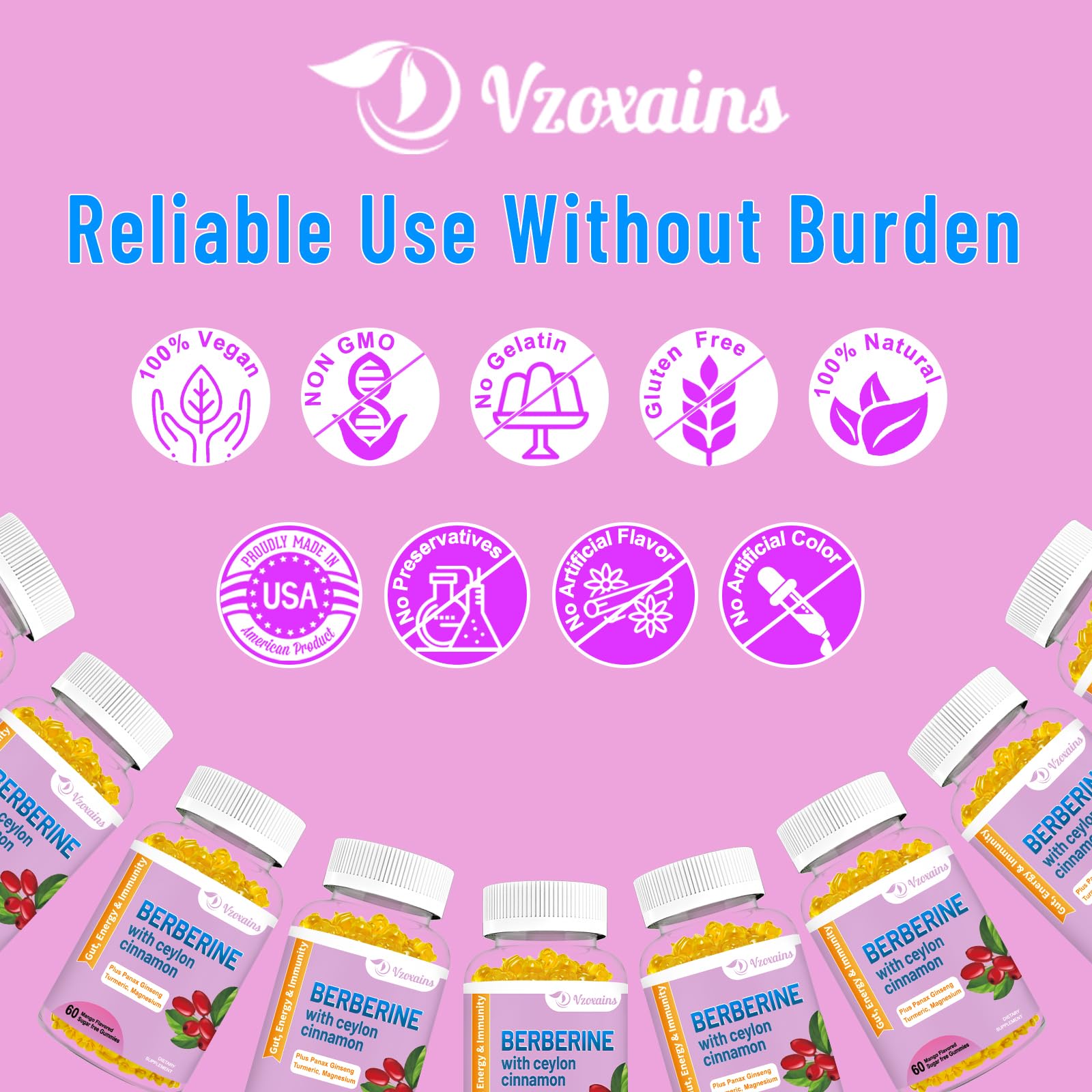VZOXAINS Berberine Gummies packaging with ingredients list