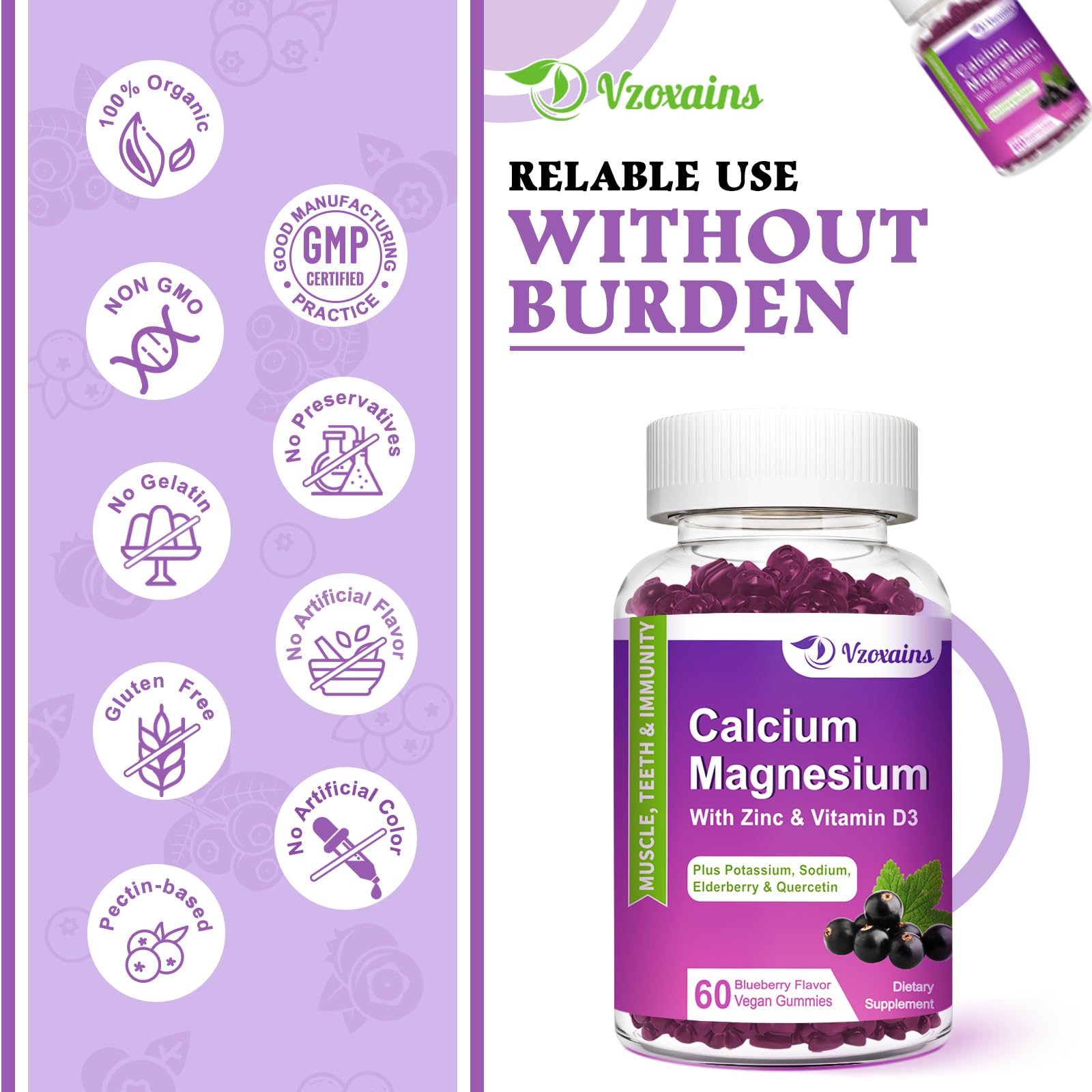 VZOXAINS Calcium Magnesium Zinc Gummies in a bowl