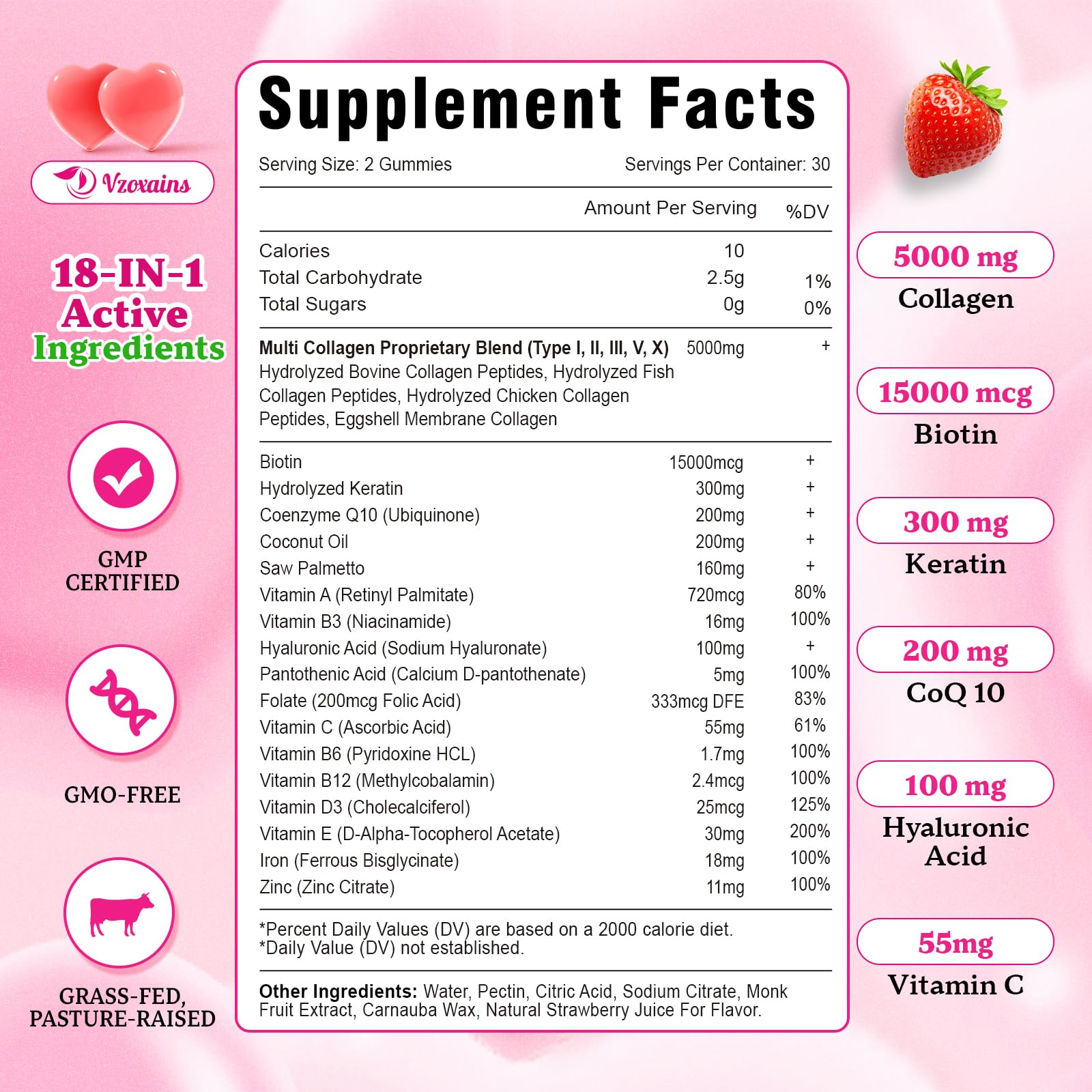 VZOXAINS Collagen Gummies 300g on a wooden table