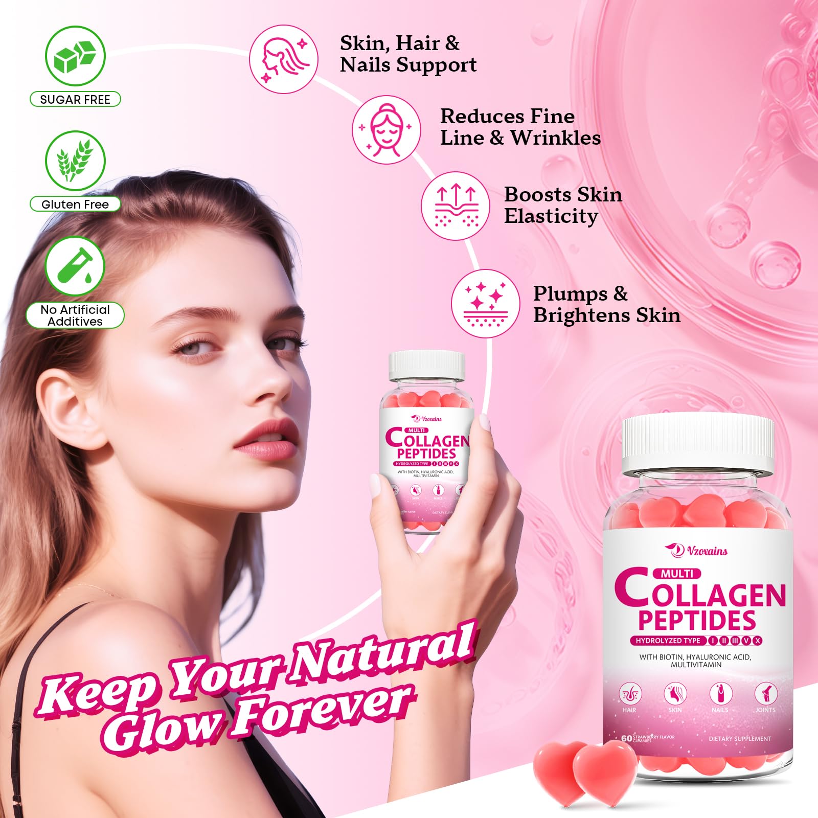 VZOXAINS Collagen Gummies 300g packaging side view