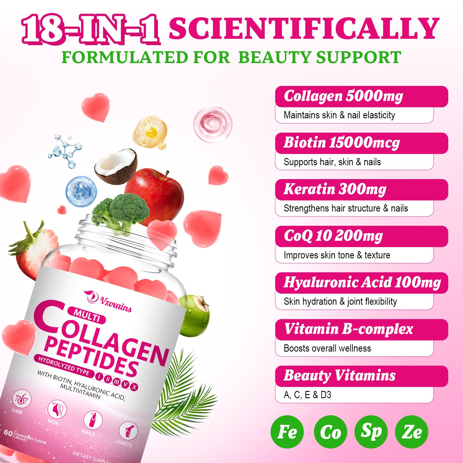 VZOXAINS Collagen Gummies 300g with a handful of gummies