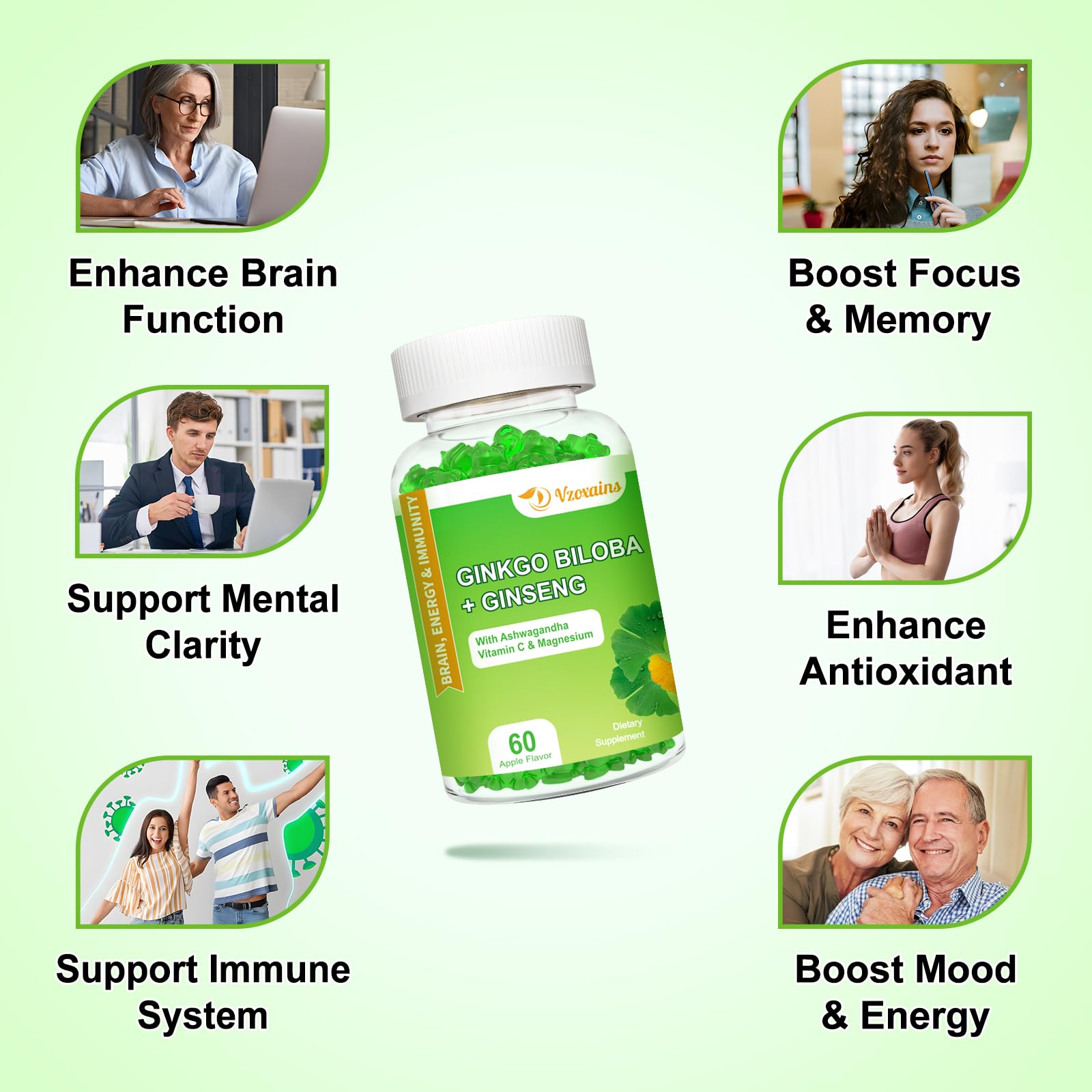 VZOXAINS Ginkgo Biloba Gummies packaging side view