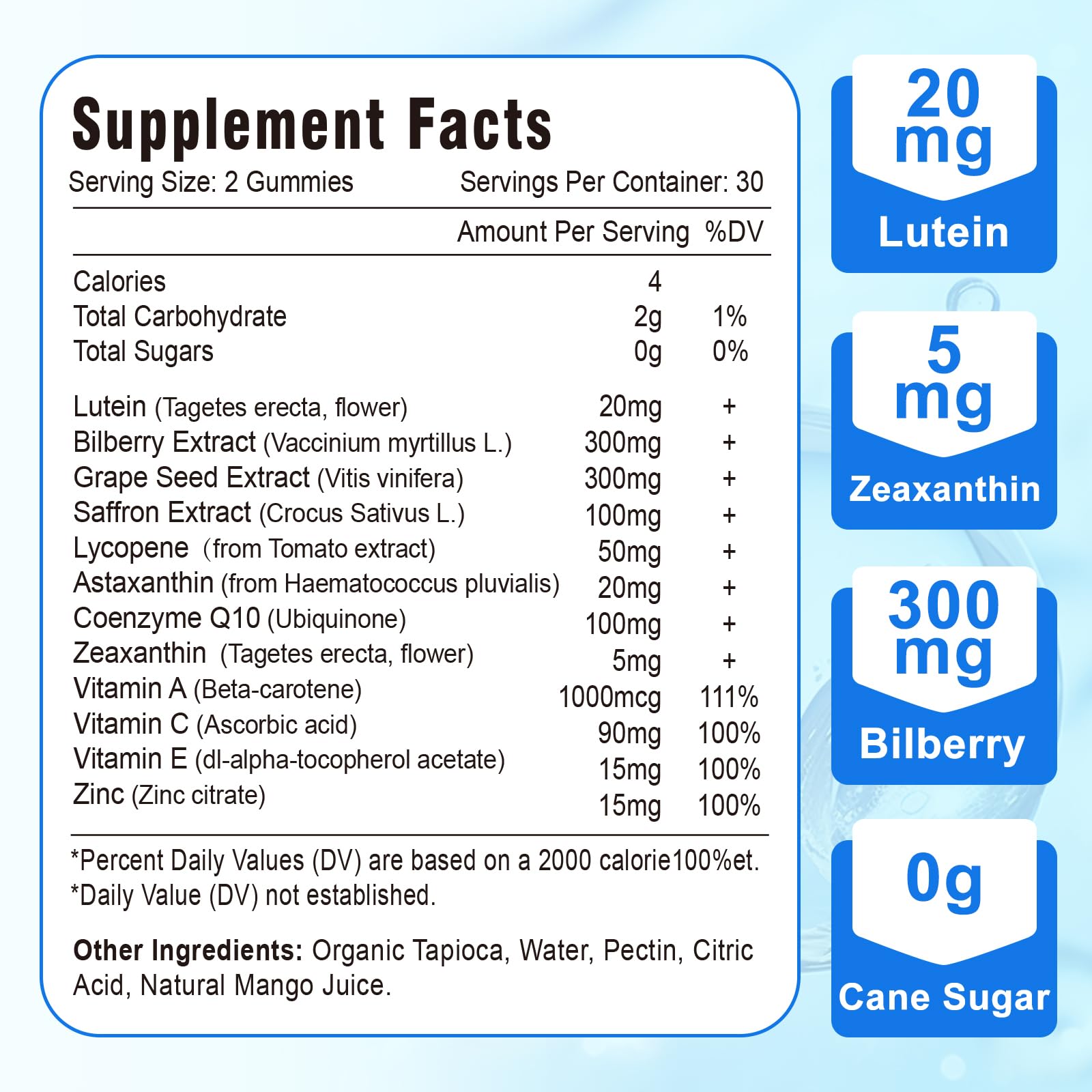 VZOXAINS Lutein Gummies displayed on a table