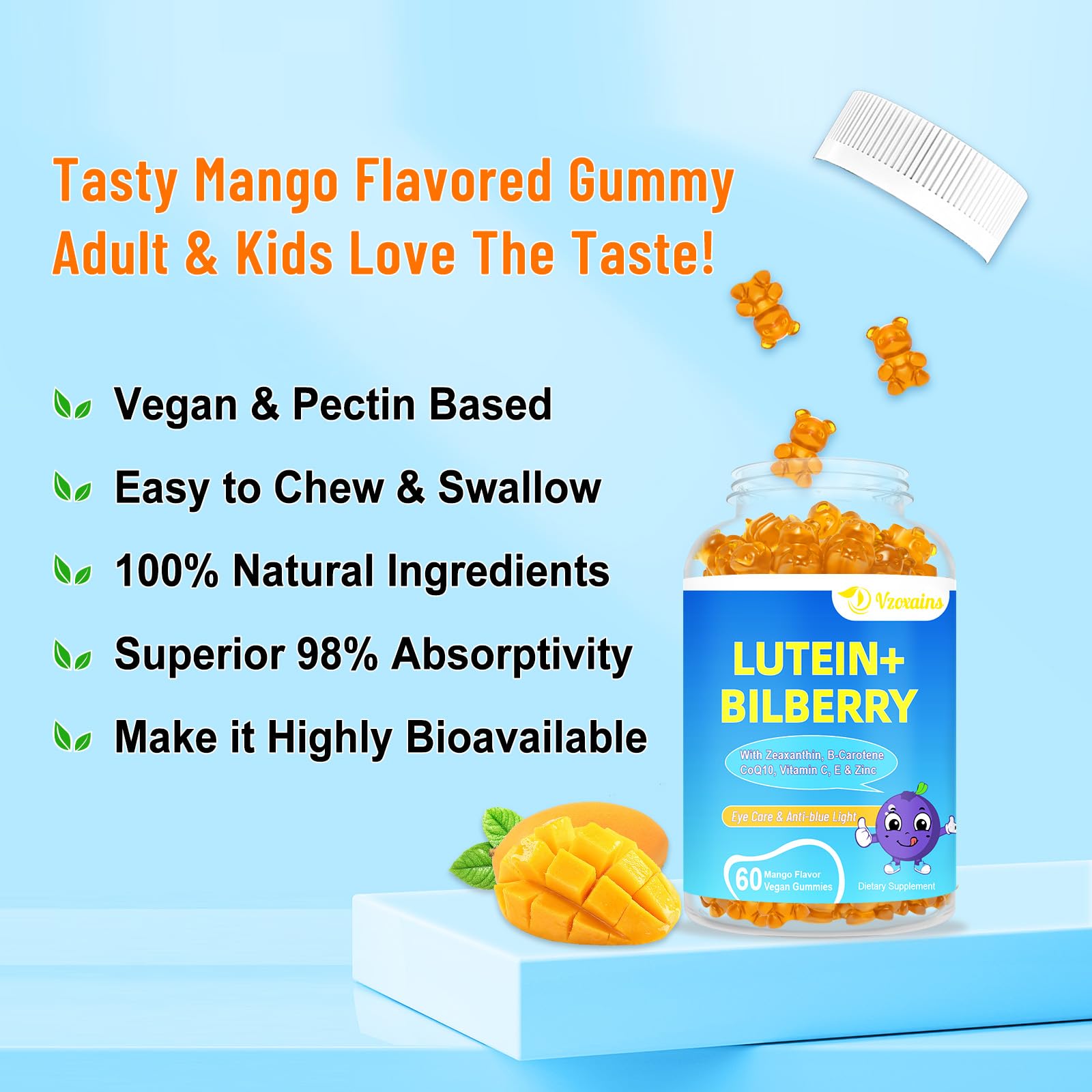 VZOXAINS Lutein Gummies ingredients list on the bottle