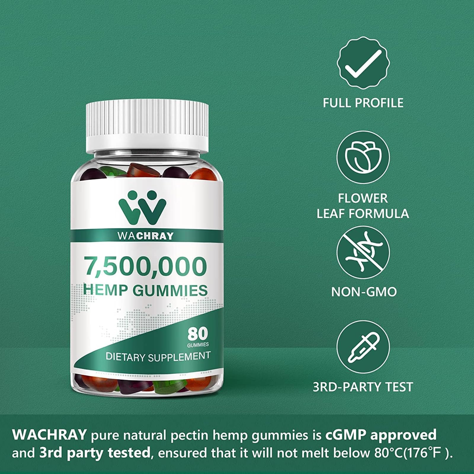 WACHRAY Hemp Gummies with a hand holding a gummy
