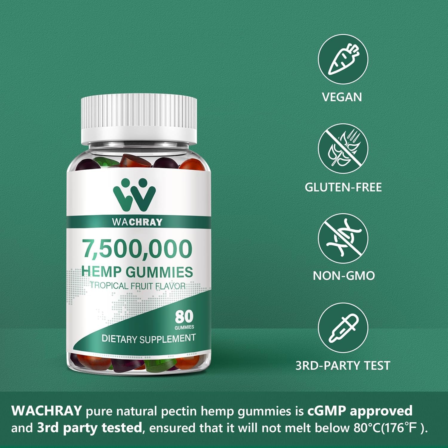 WACHRAY Tropical Fruit Hemp Gummies with a measuring spoon