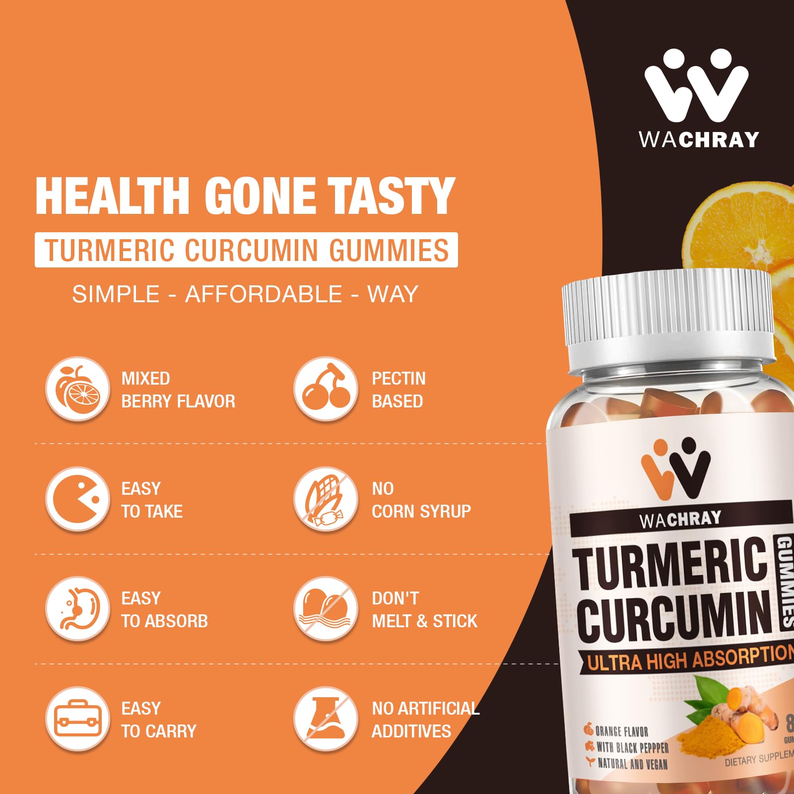 WACHRAY Turmeric Curcumin Gummies alongside fresh turmeric root