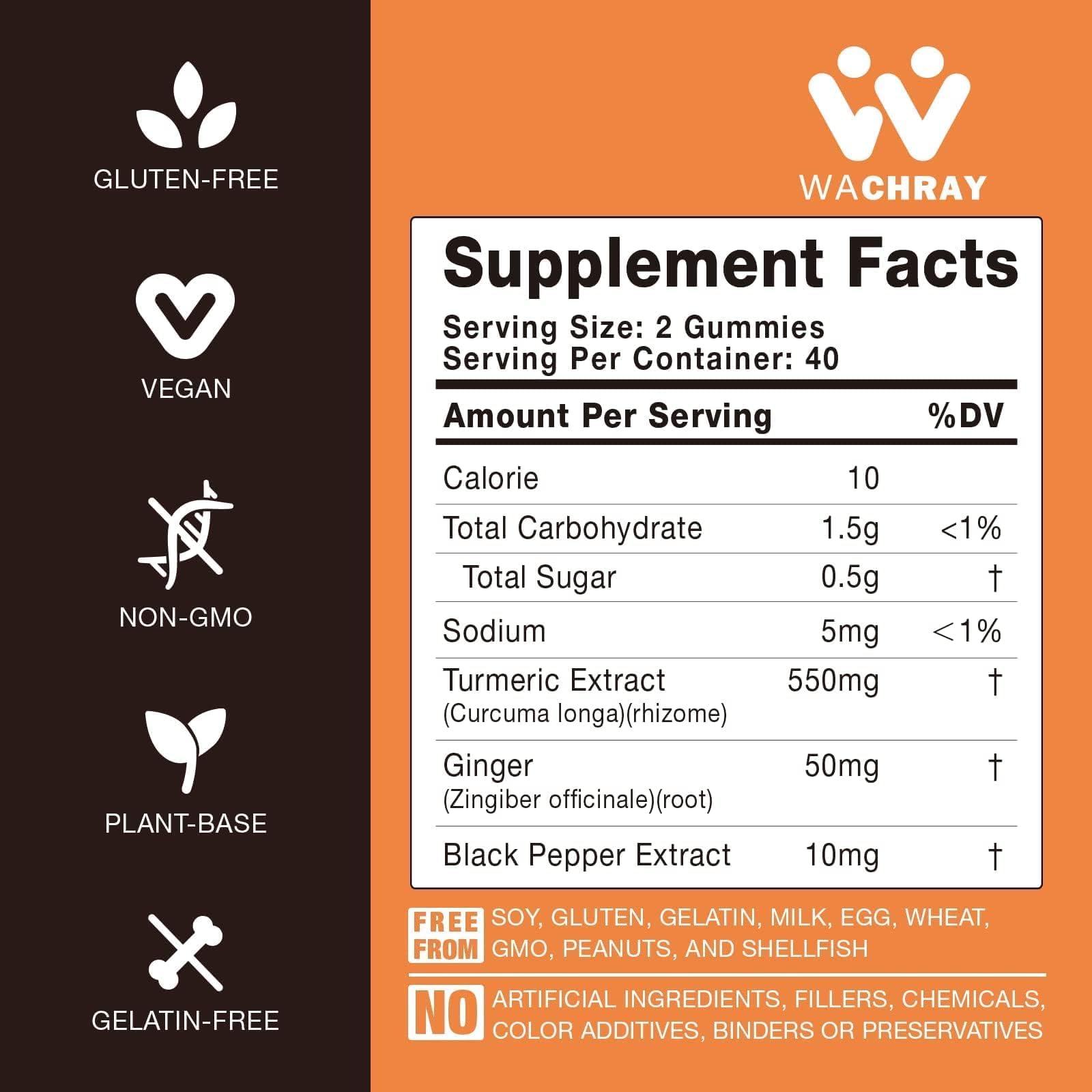 WACHRAY Turmeric Curcumin Gummies with black pepper extract ingredient