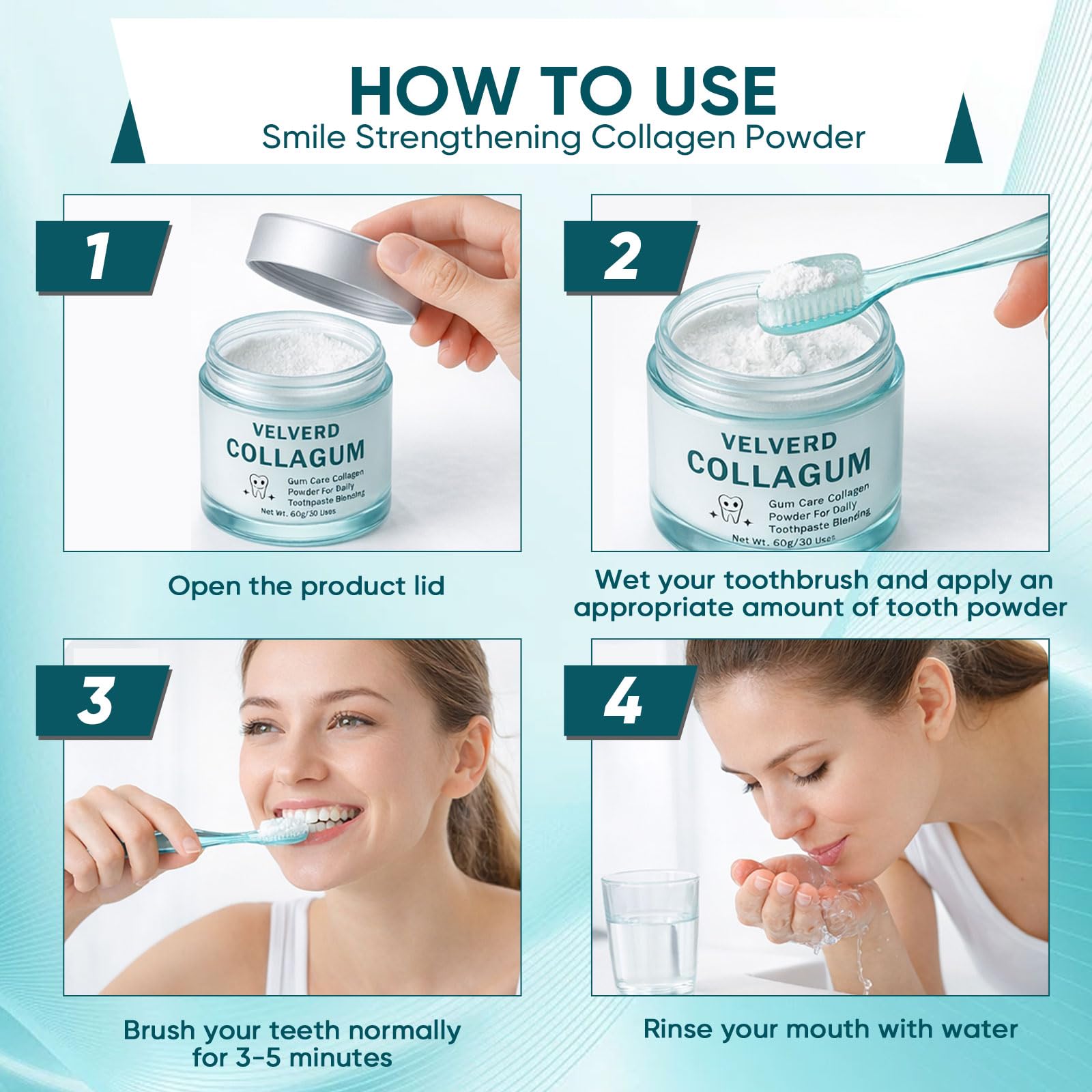 WAESKI Velverdo Collagen Powder for Gums with other oral care products