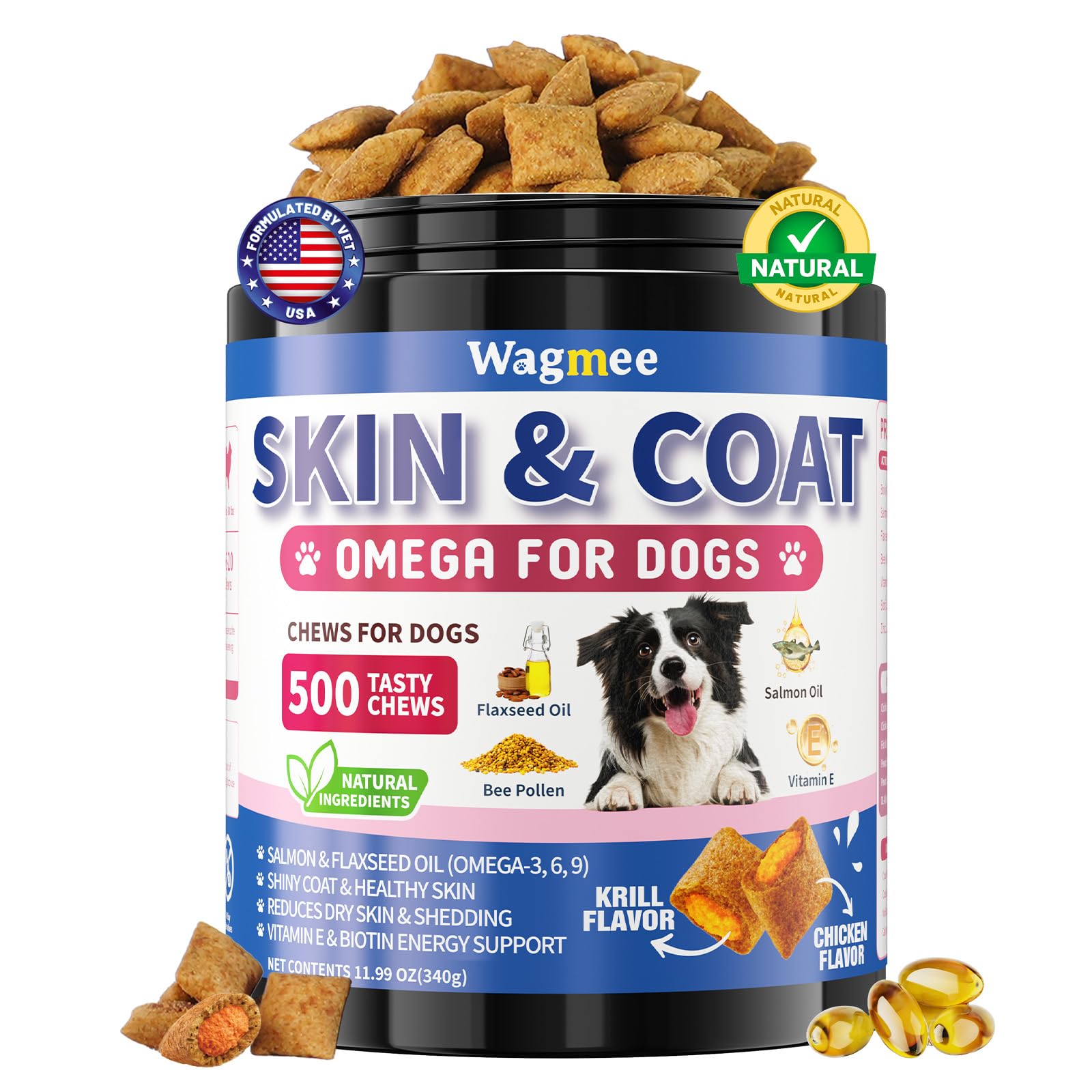 Wagmee Omega-3 Skin & Coat Supplement for Dogs front view