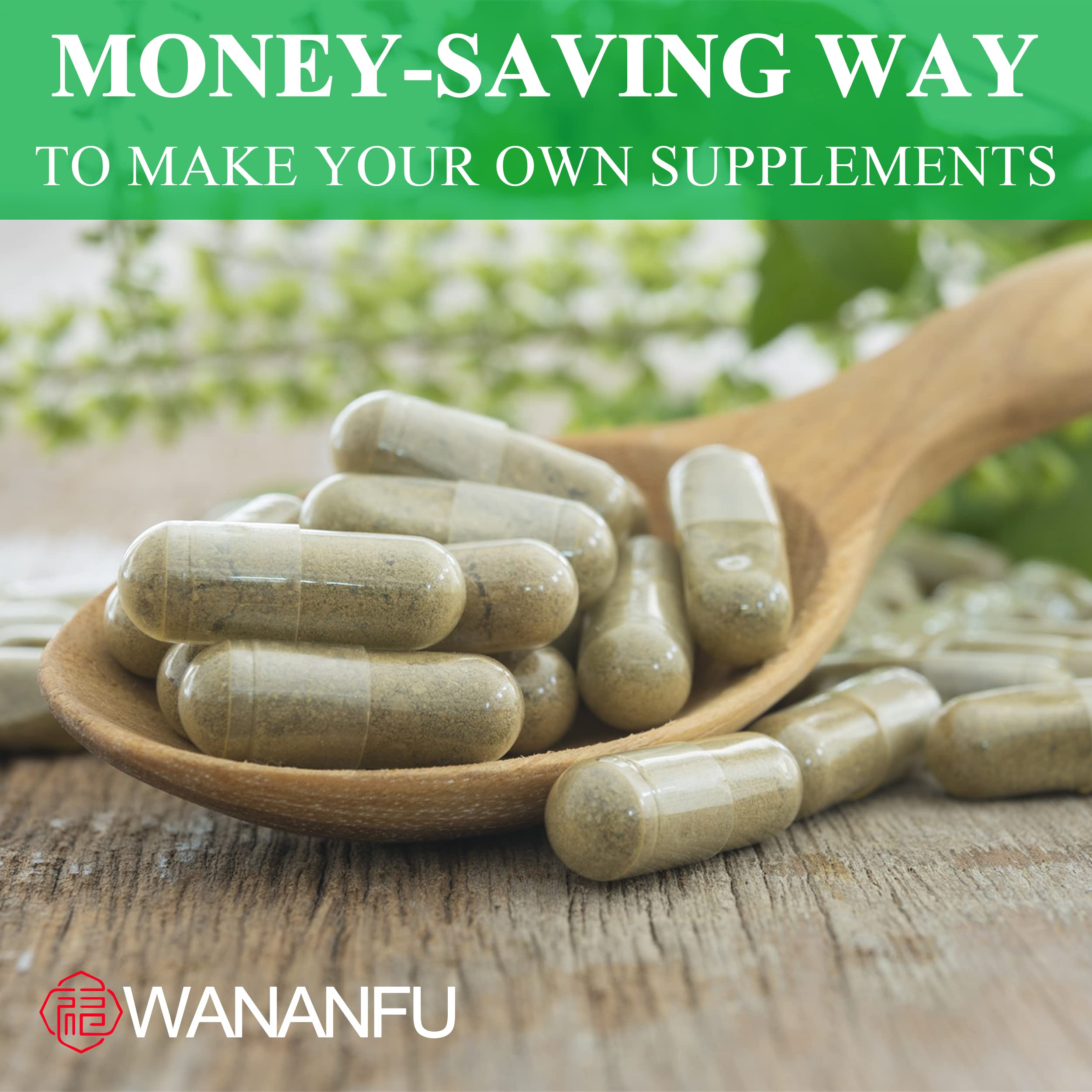 wananfu Size 1 Vegan Empty Capsules alongside capsule filling kit