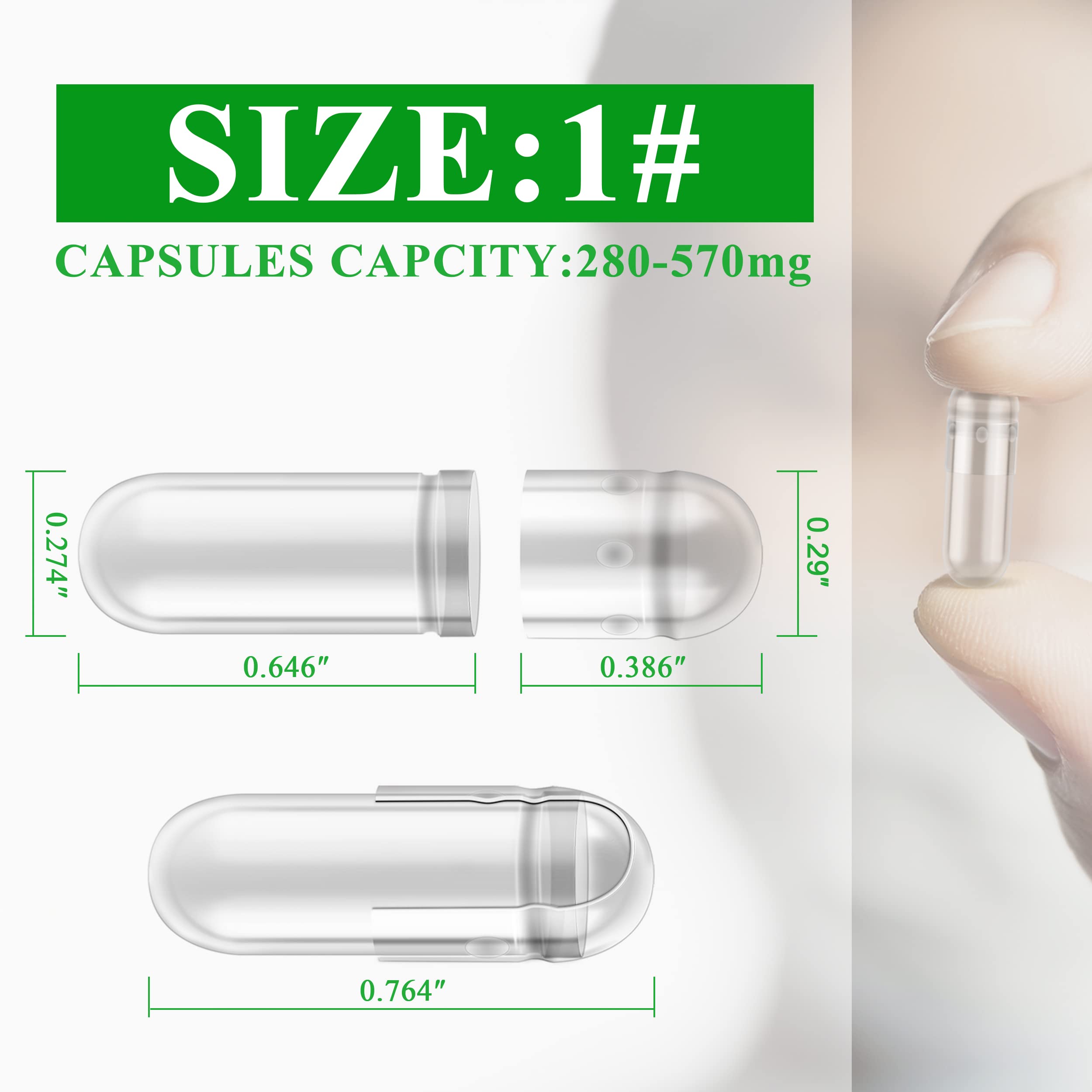 wananfu Size 1 Vegan Empty Capsules back view with details