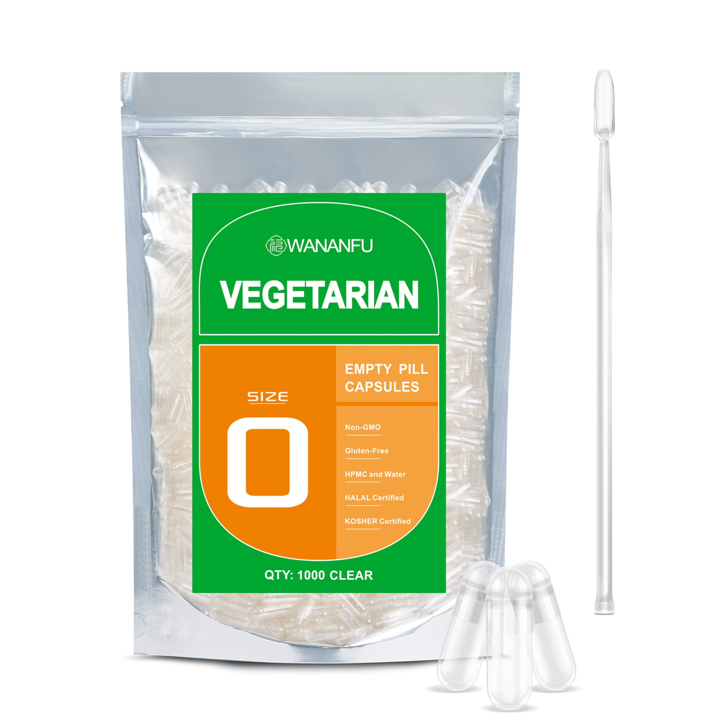 wananfu Vegan Size 0 Empty Capsules front view
