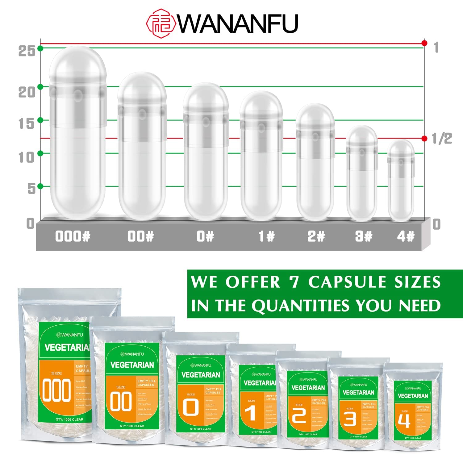 wananfu Vegan Size 00 Capsules with micro spoon