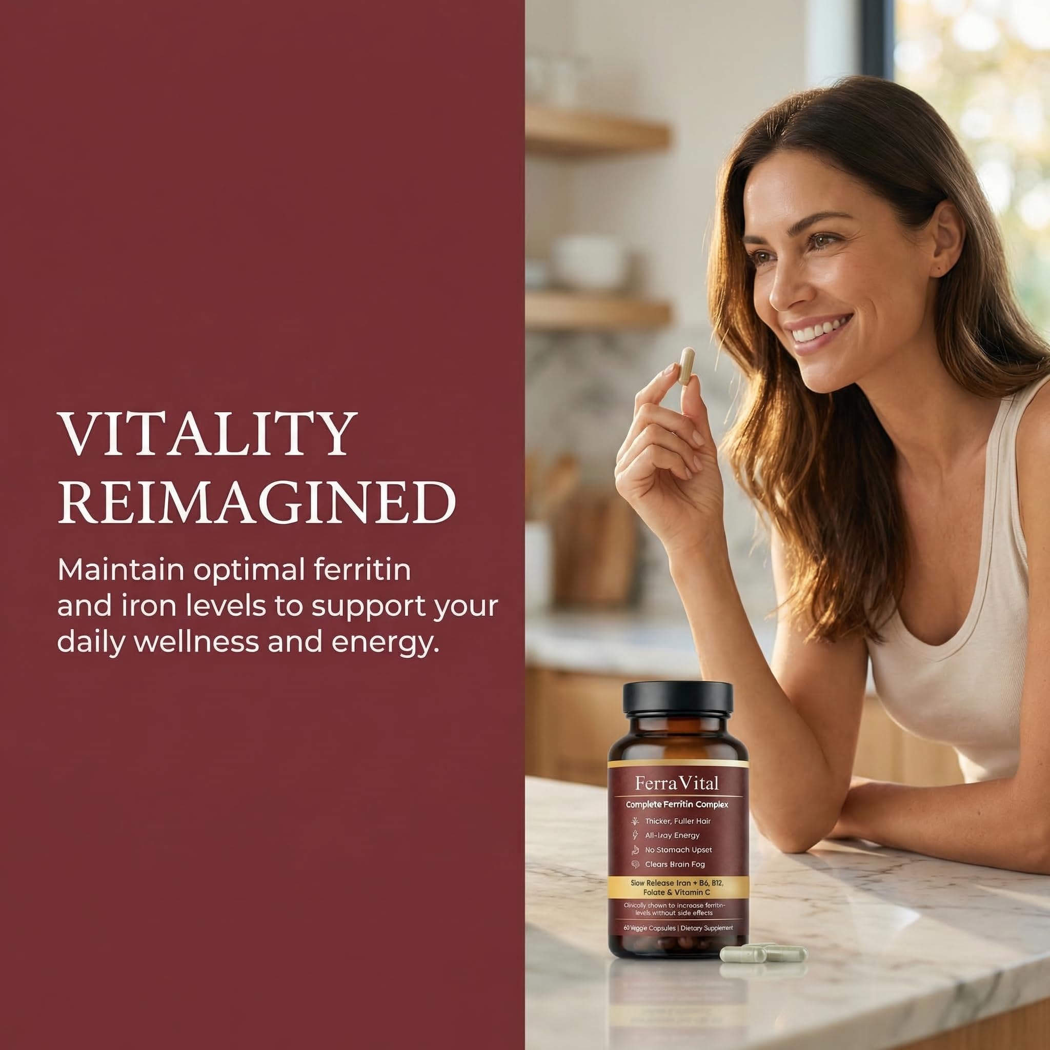 Wanciment Ferravital Ferritin Support with a glass of water