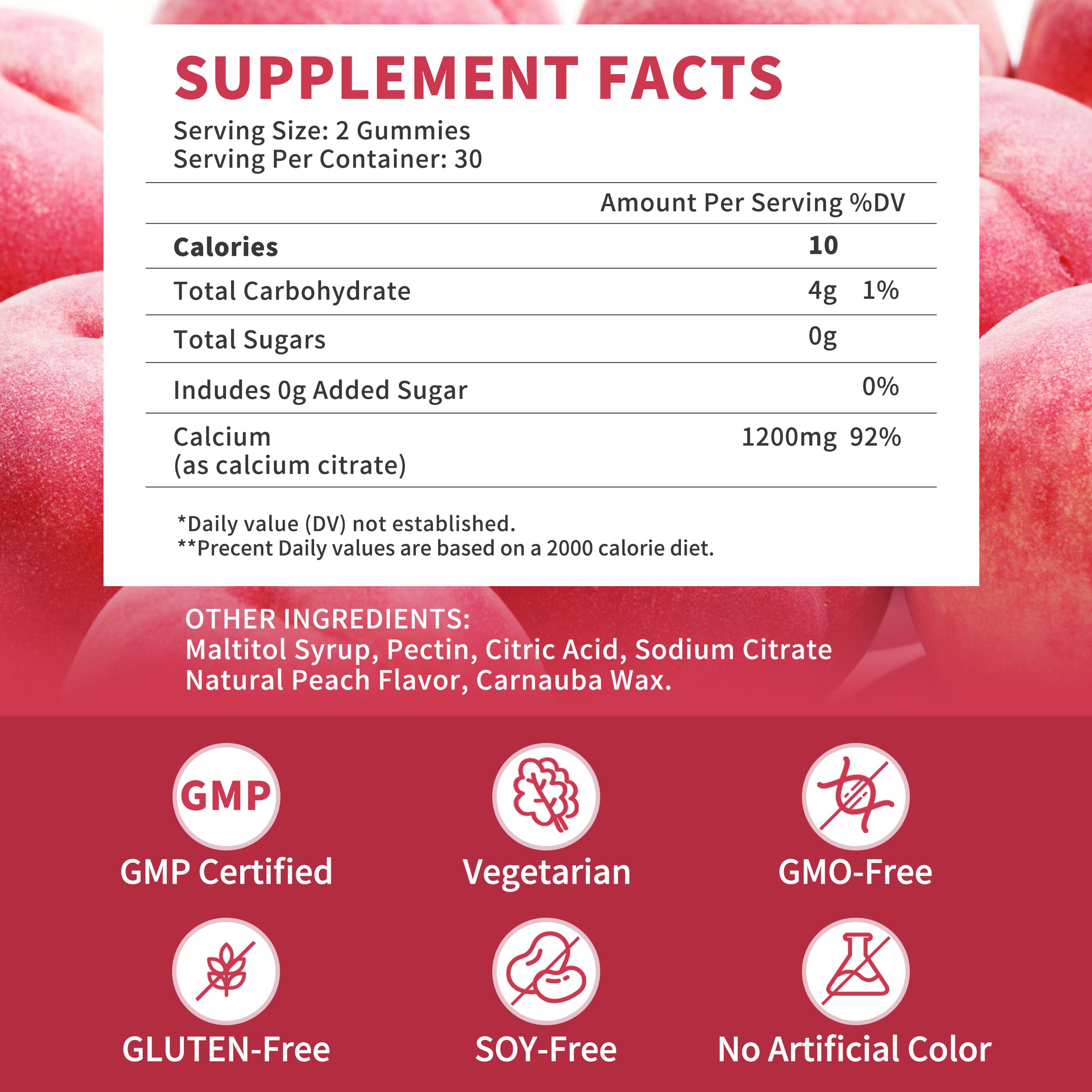 Wanish Calcium Citrate Gummies 1200mg ingredients list
