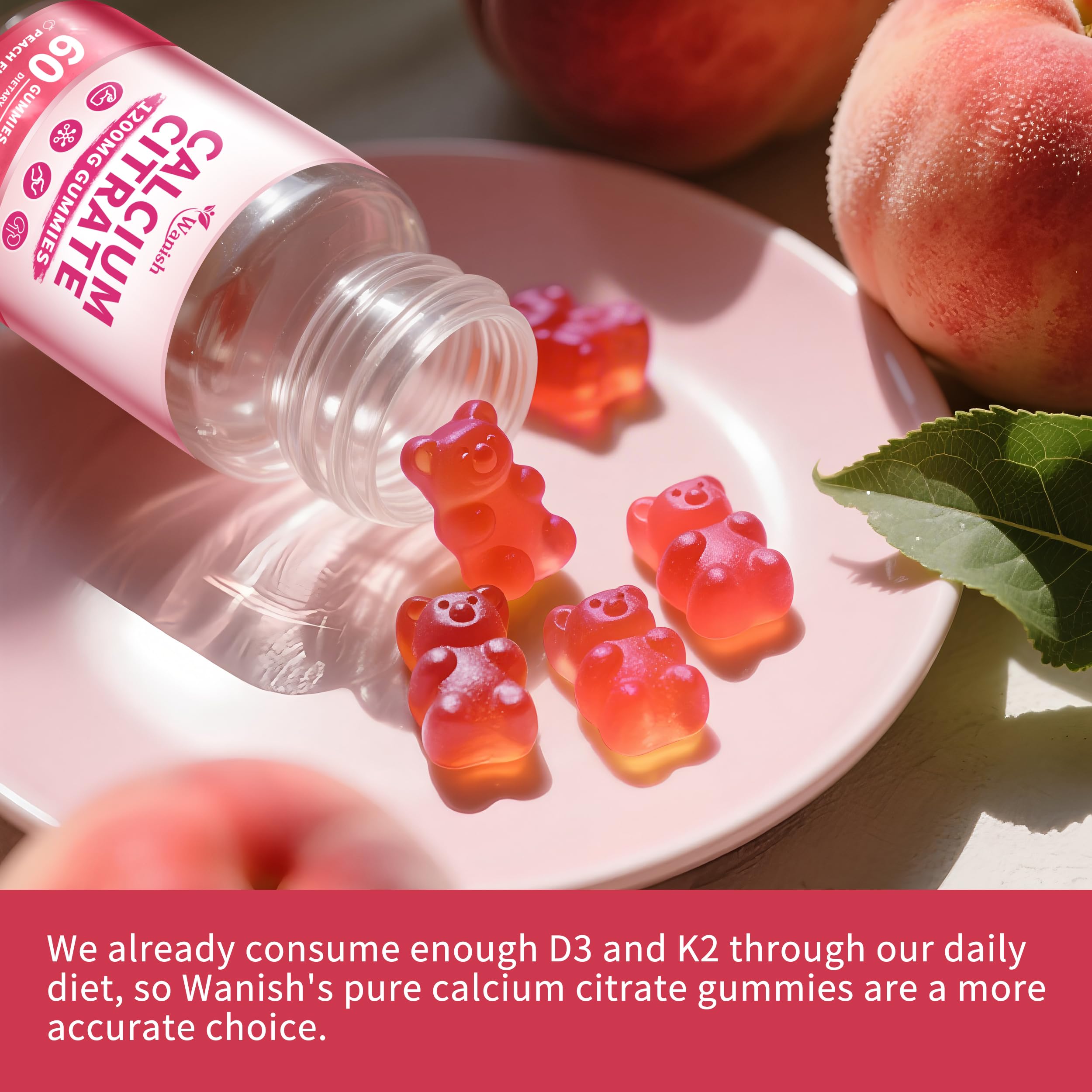 Wanish Calcium Citrate Gummies 1200mg natural peach flavour