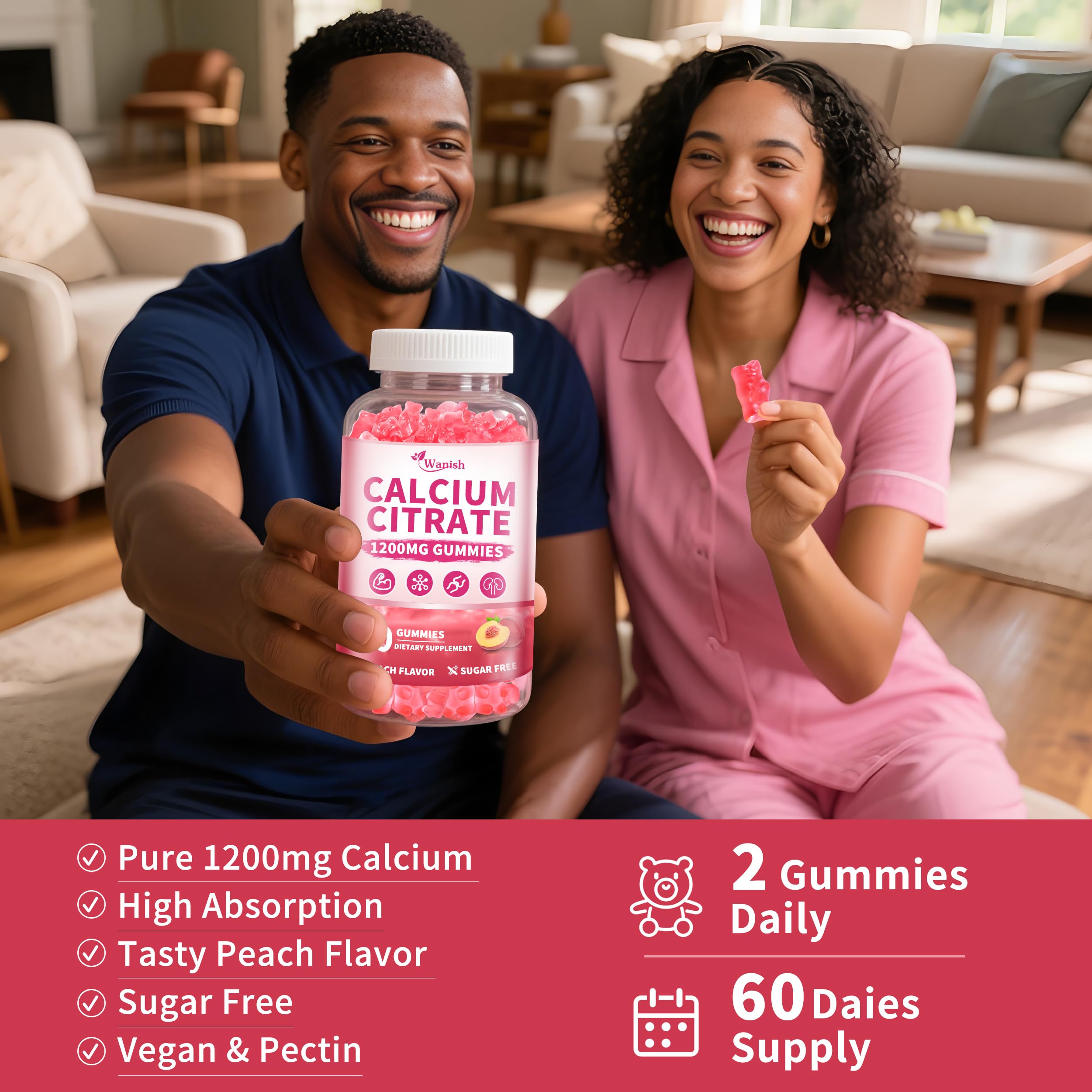 Wanish Calcium Citrate Gummies 1200mg serving suggestion with gummies