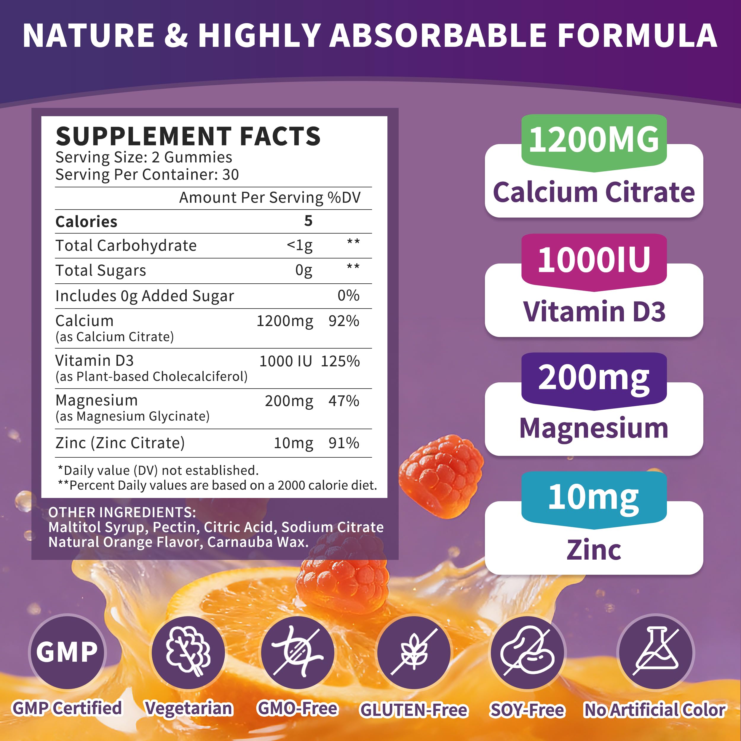 Wanish Calcium Citrate Gummies in a hand for size reference