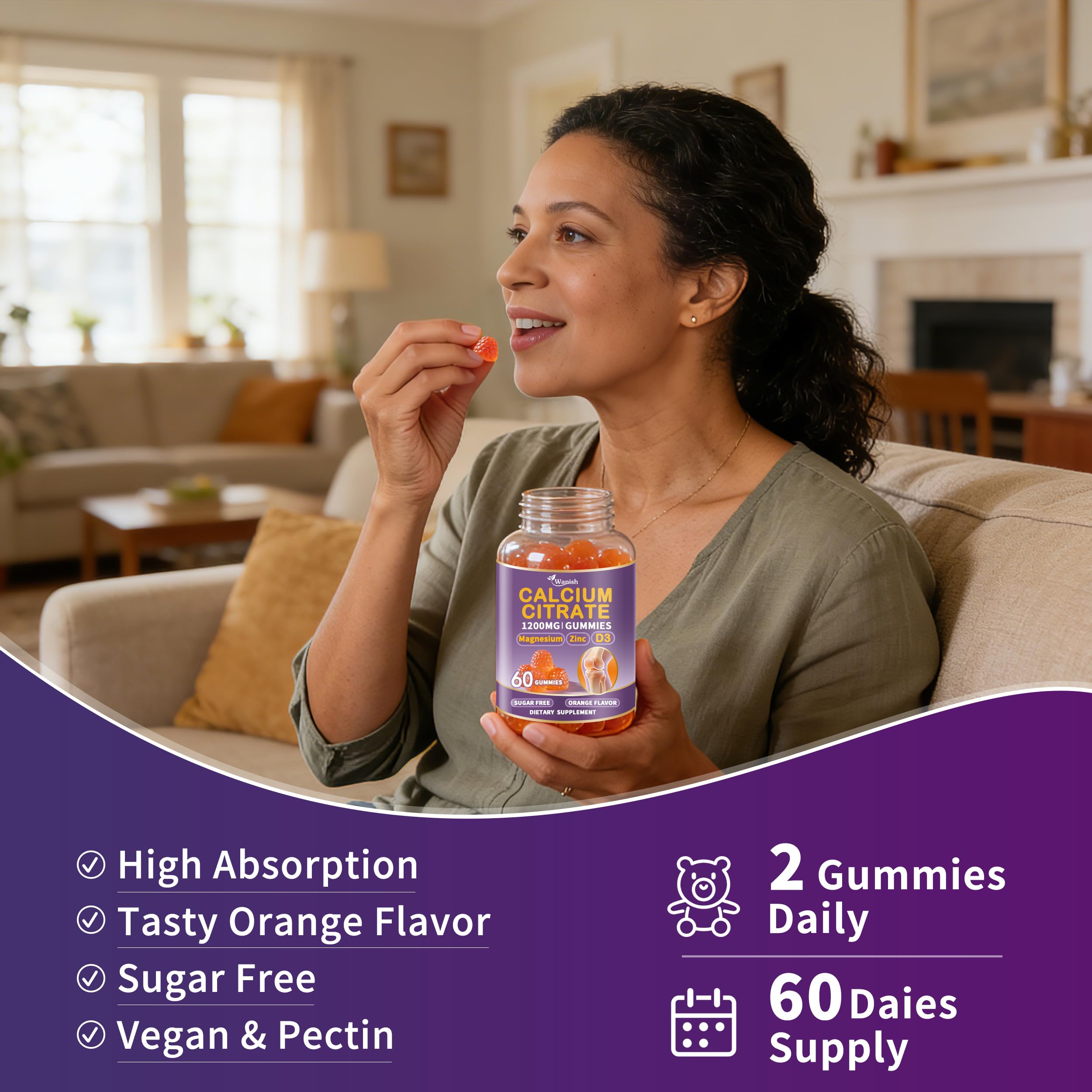 Wanish Calcium Citrate Gummies with vitamin D3 and magnesium