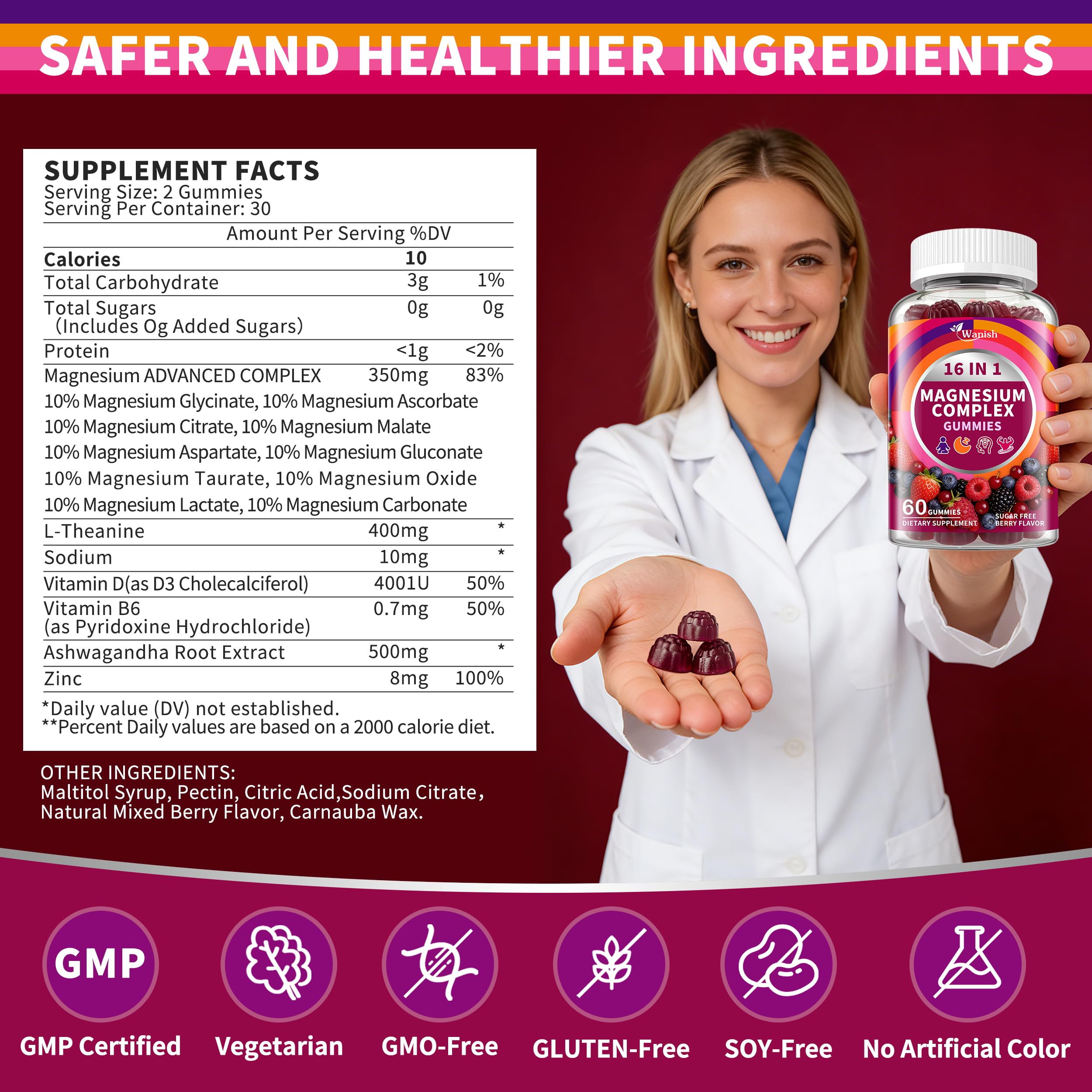 Wanish Magnesium Gummies in a hand for size reference