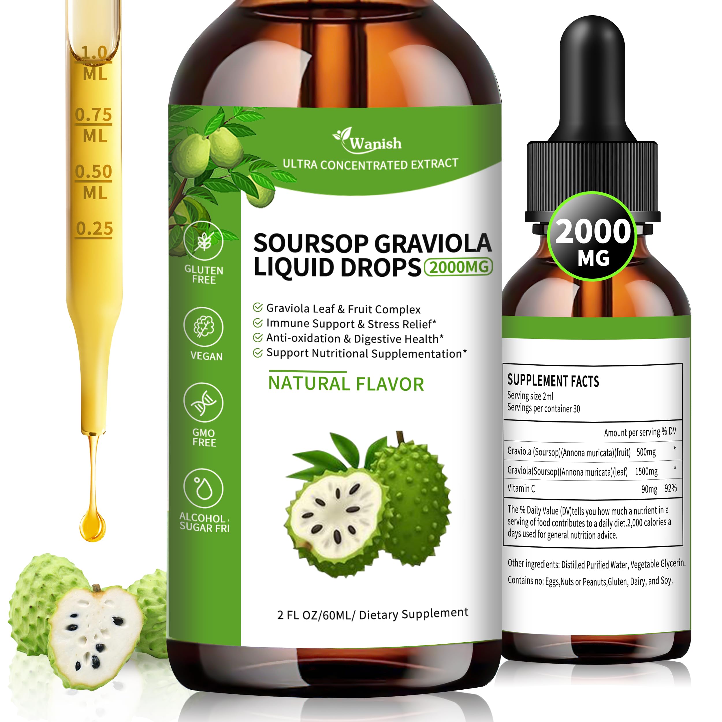 Wanish Soursop Liquid Drops 30ml front view