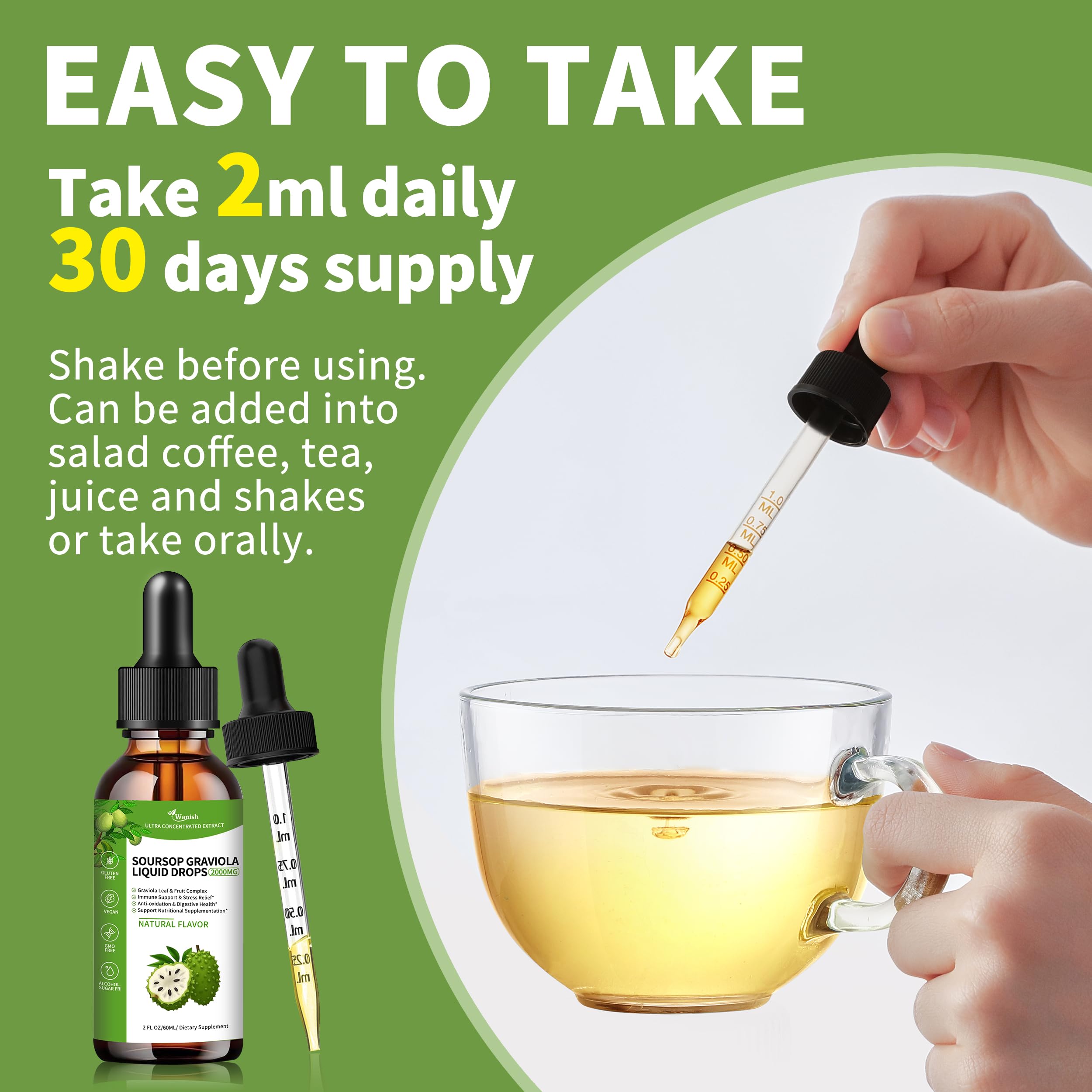 Wanish Soursop Liquid Drops 30ml on a wooden table