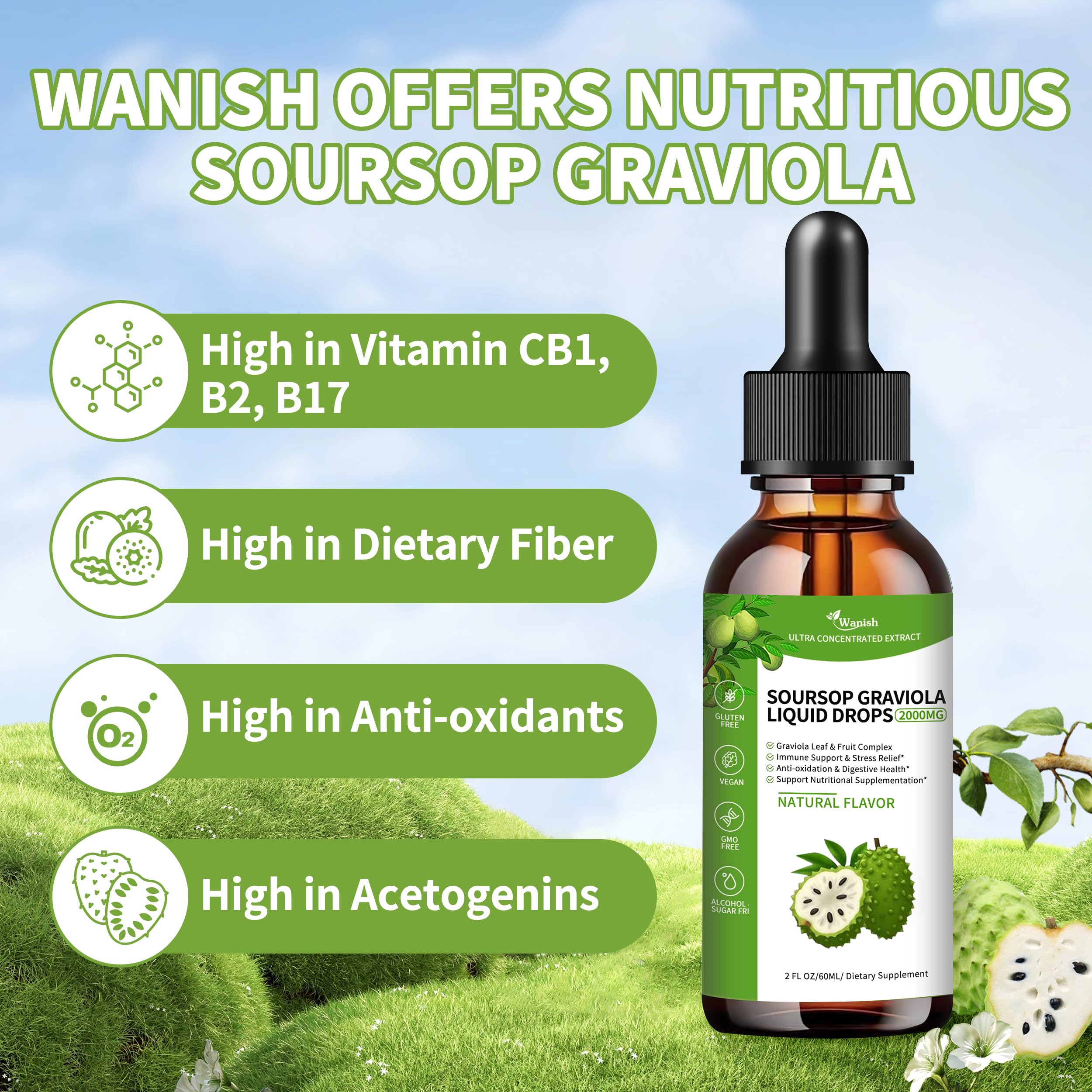 Wanish Soursop Liquid Drops 30ml packaging