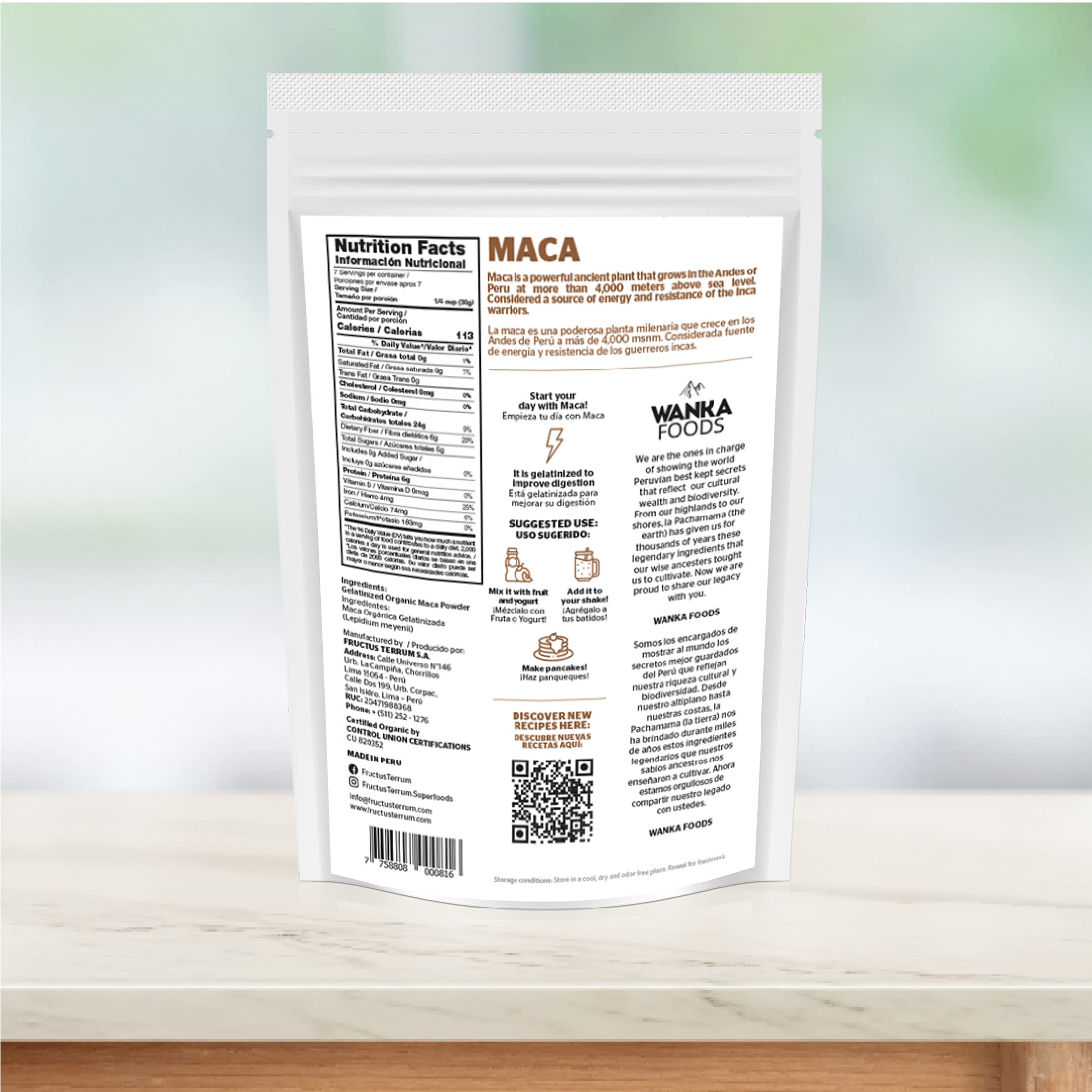 WANKA FOODS Organic Maca Powder packaging back view
